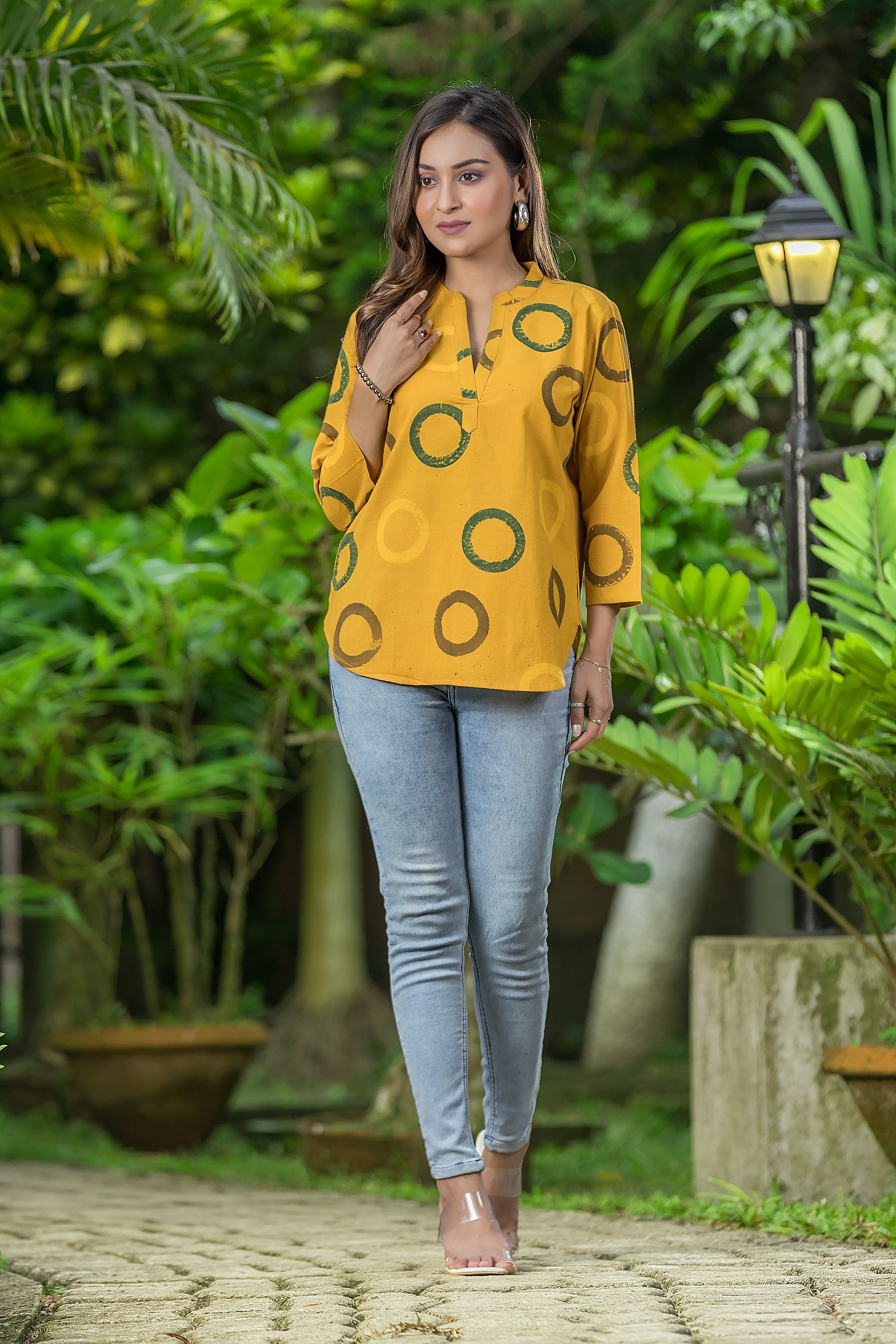 Women's Mustard Yellow Round Neck Notch Top