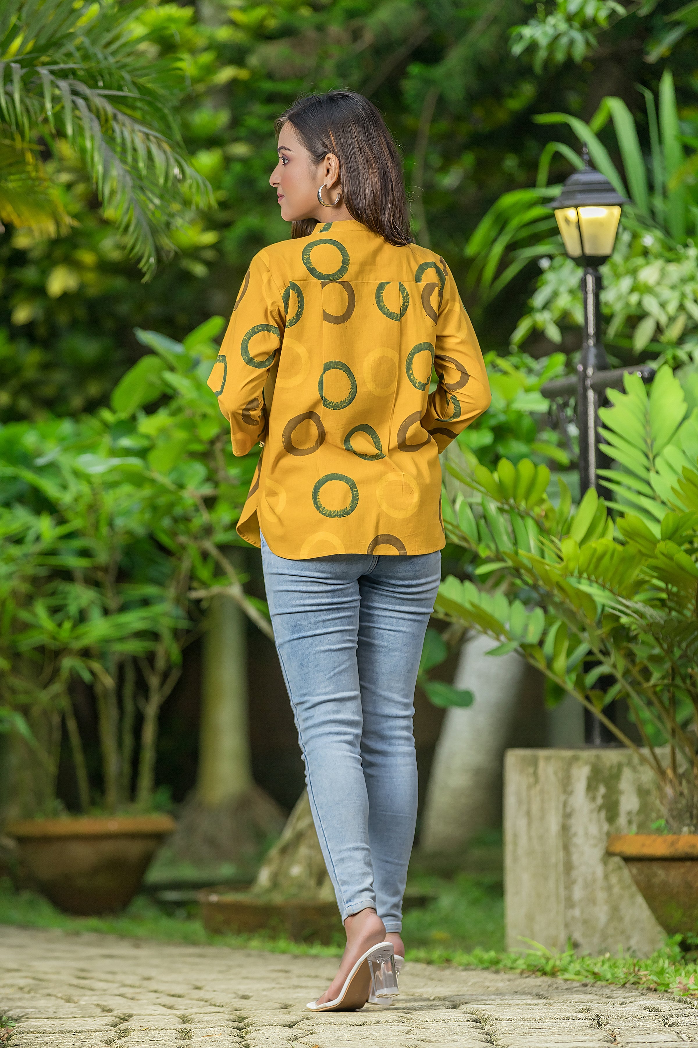 Women's Mustard Yellow Round Neck Notch Top