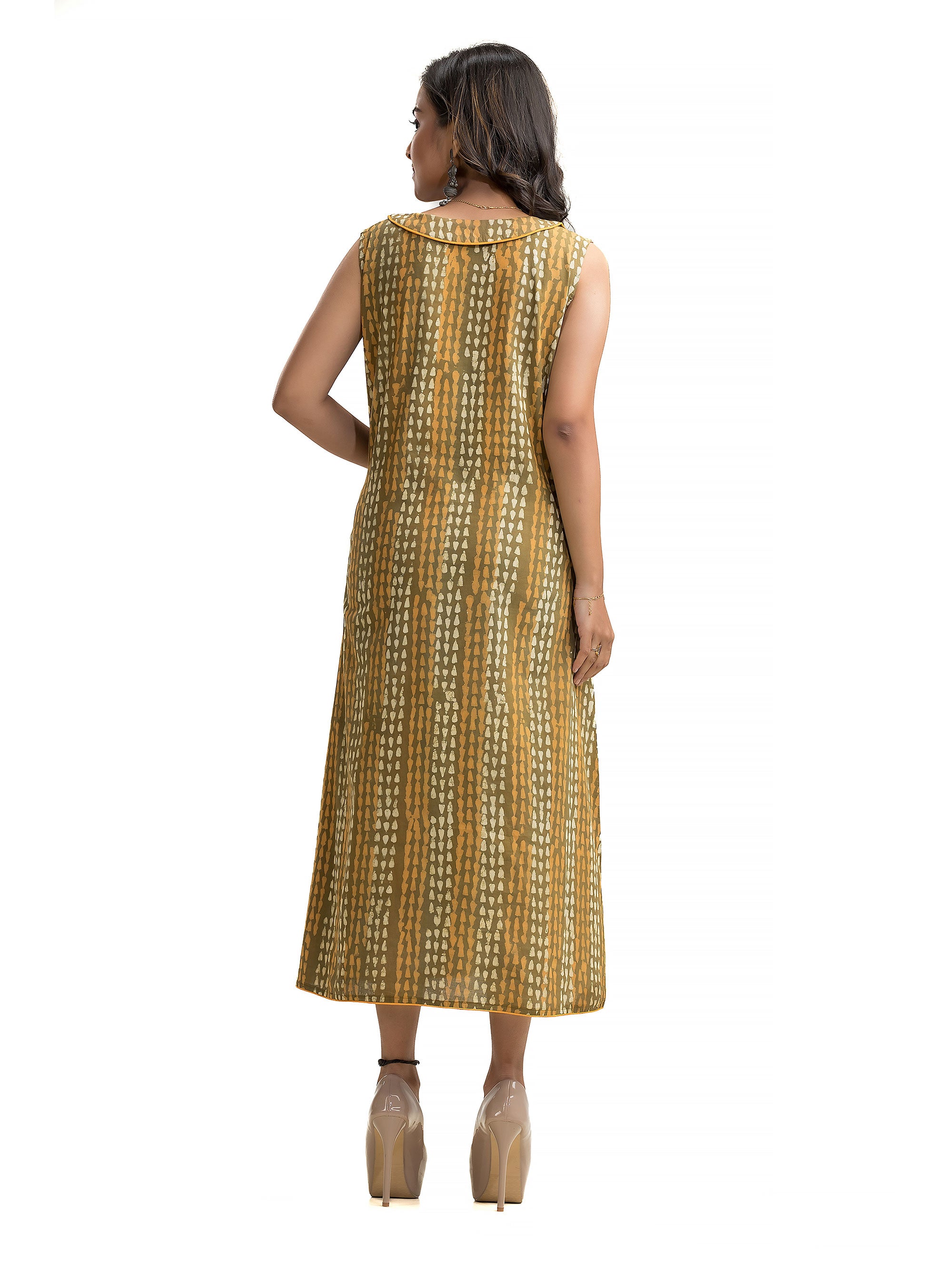 Dabu Hand Block Dress with Side Sting