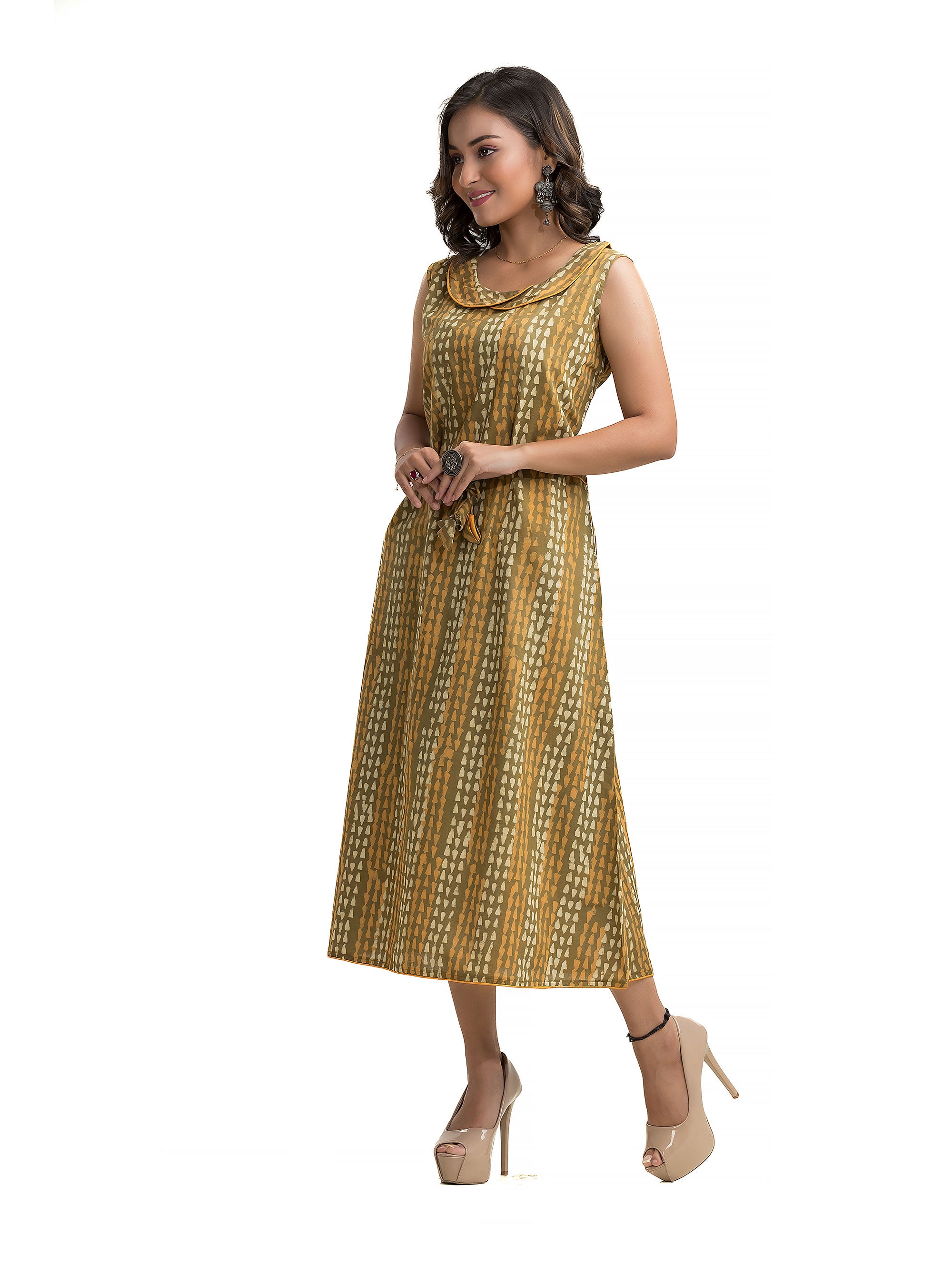 Dabu Hand Block Dress with Side Sting