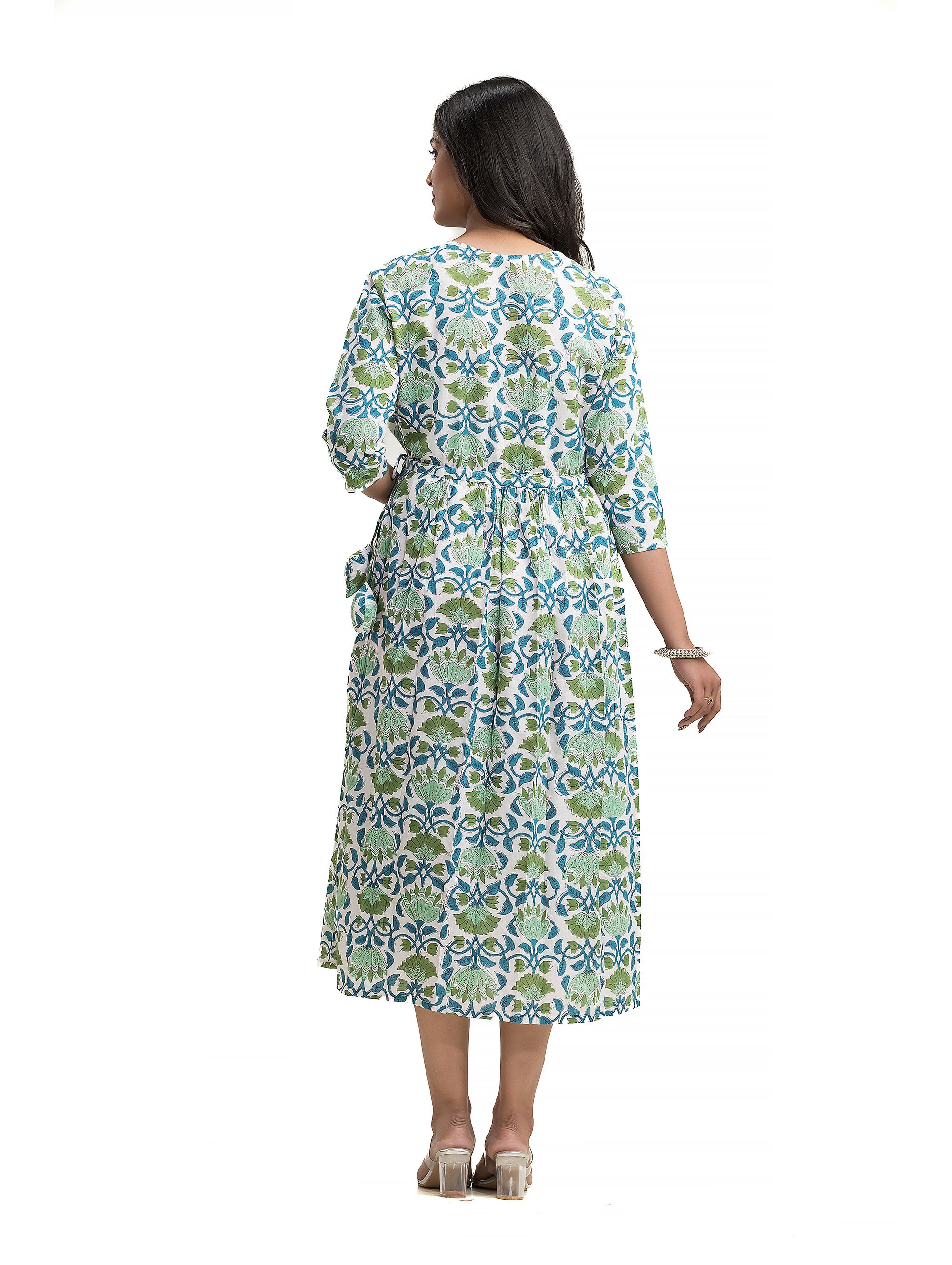 Sanganeri Hand Block Dress with Adjustable Draw String