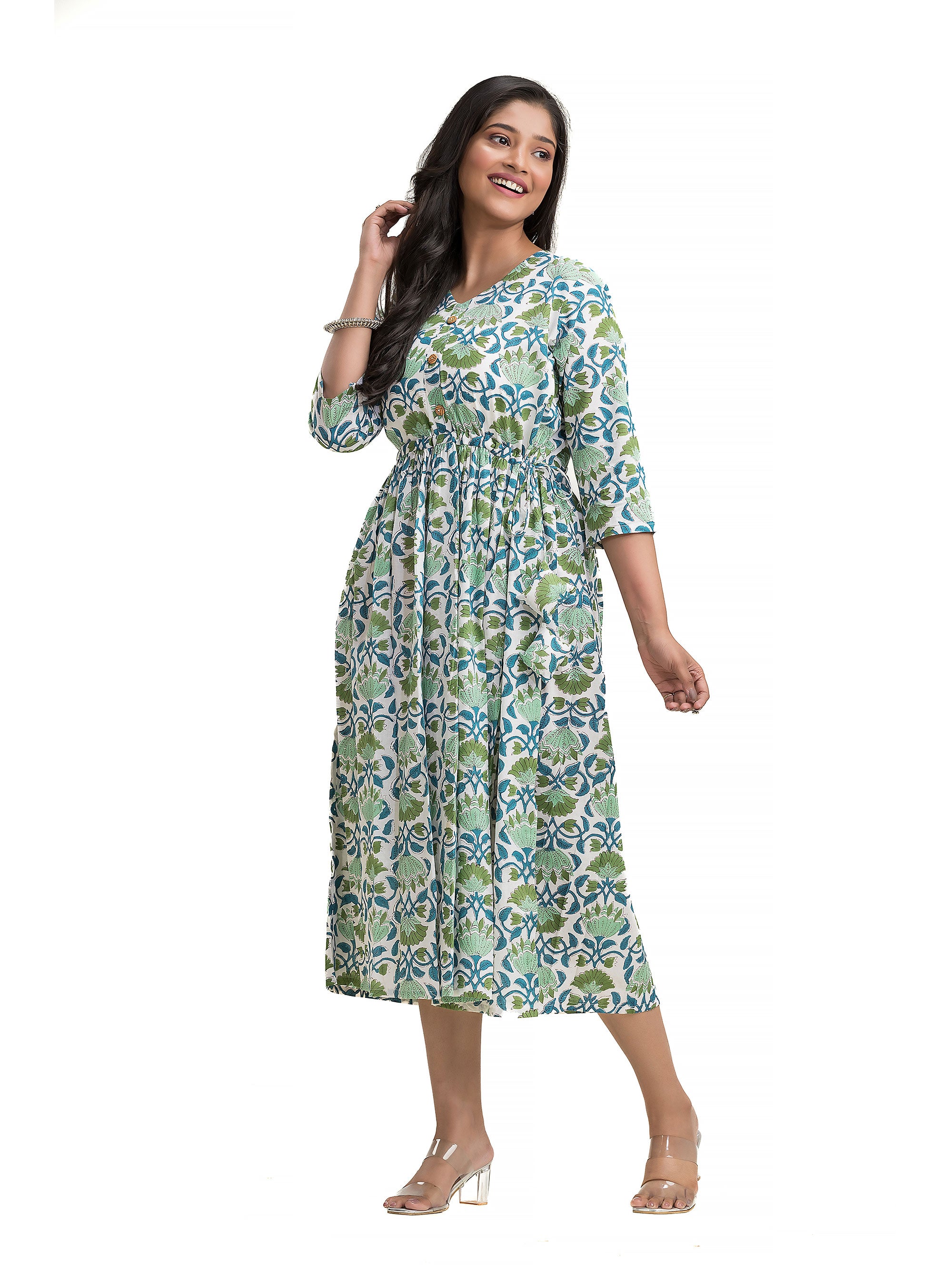Sanganeri Hand Block Dress with Adjustable Draw String