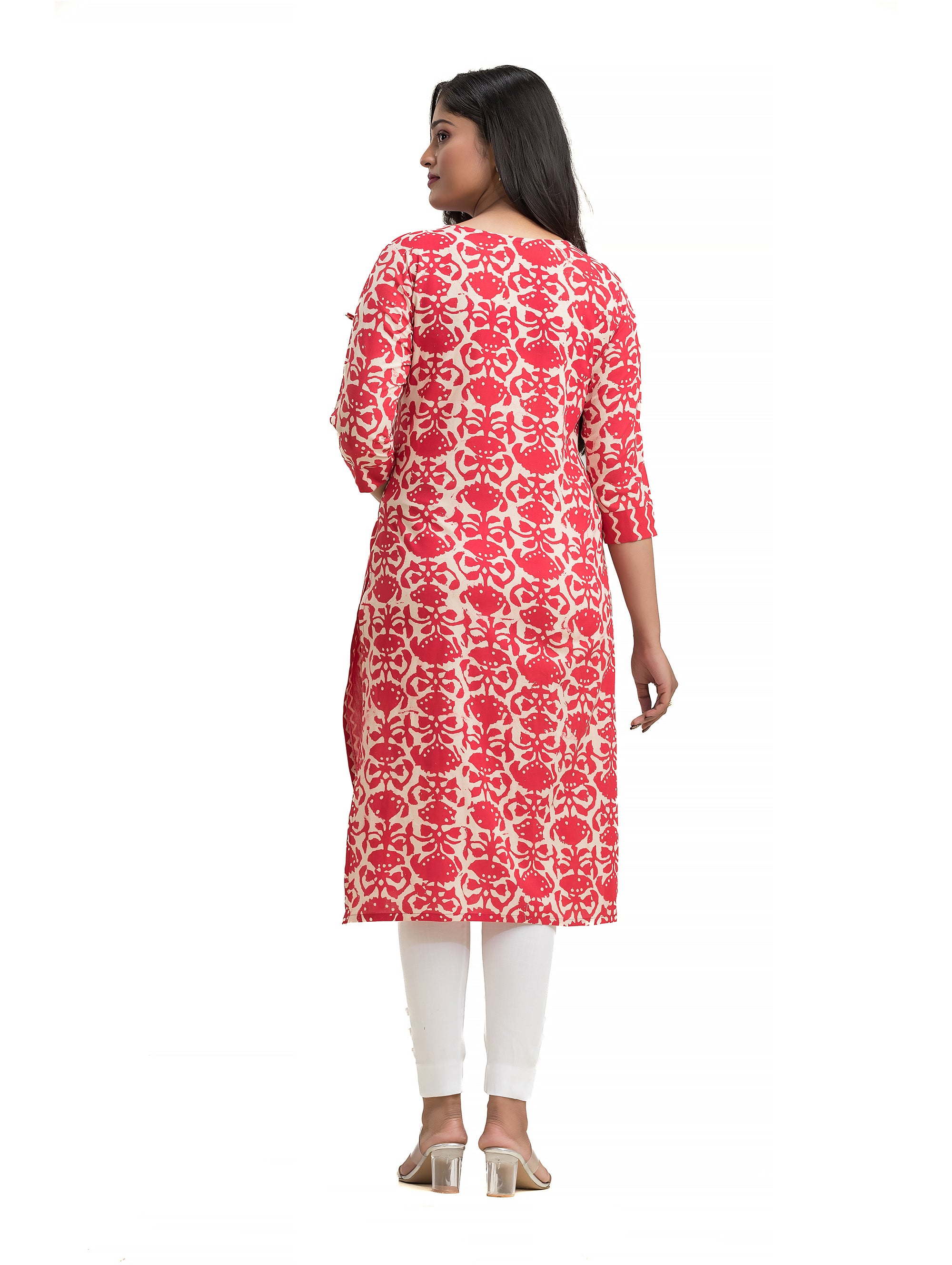 Red Hand Blocked Dabu Printed Angaraksha Pattern Straight Kurti