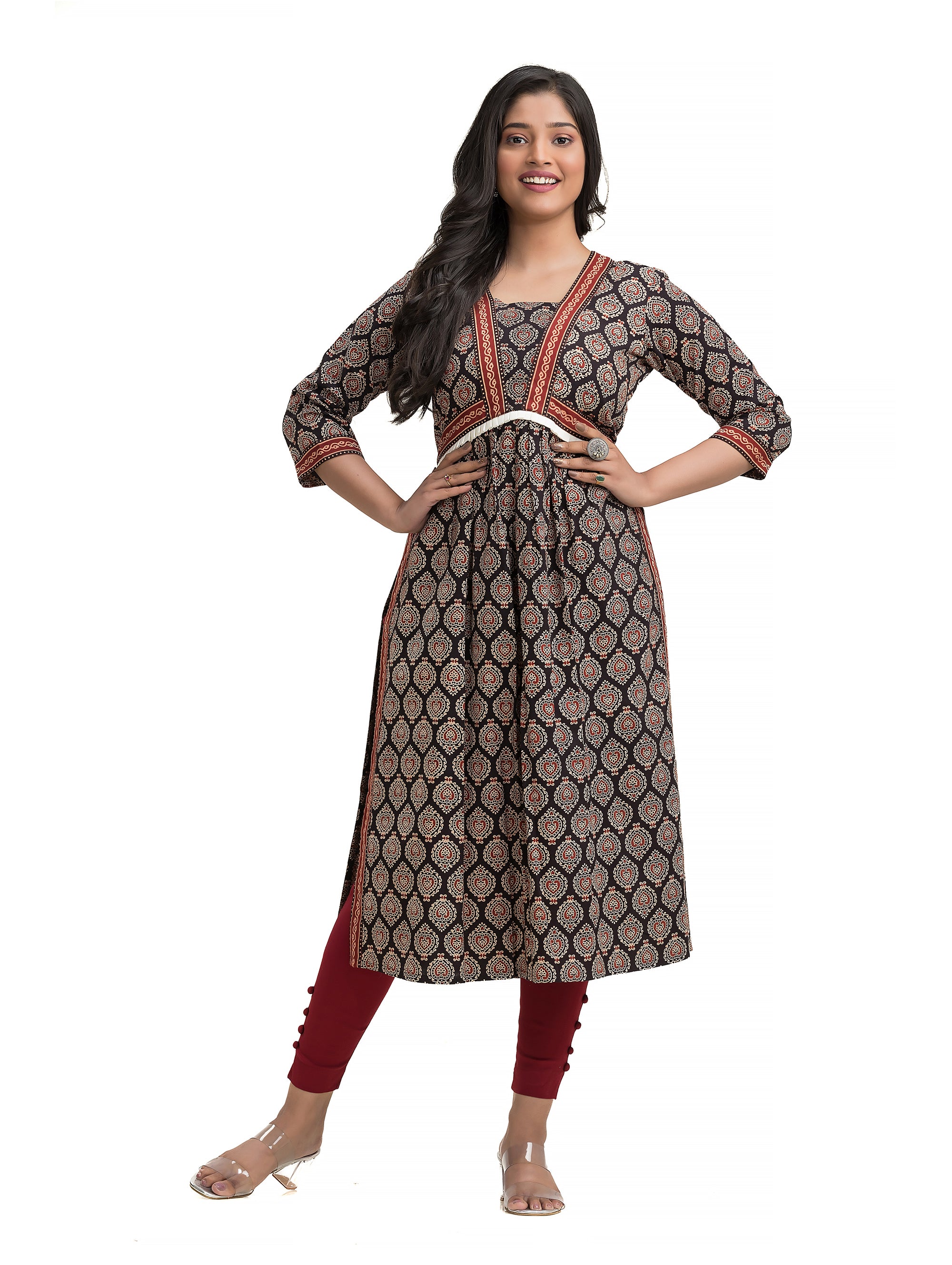 Black Ajrakh Hand Block Nyra Cut Kurti