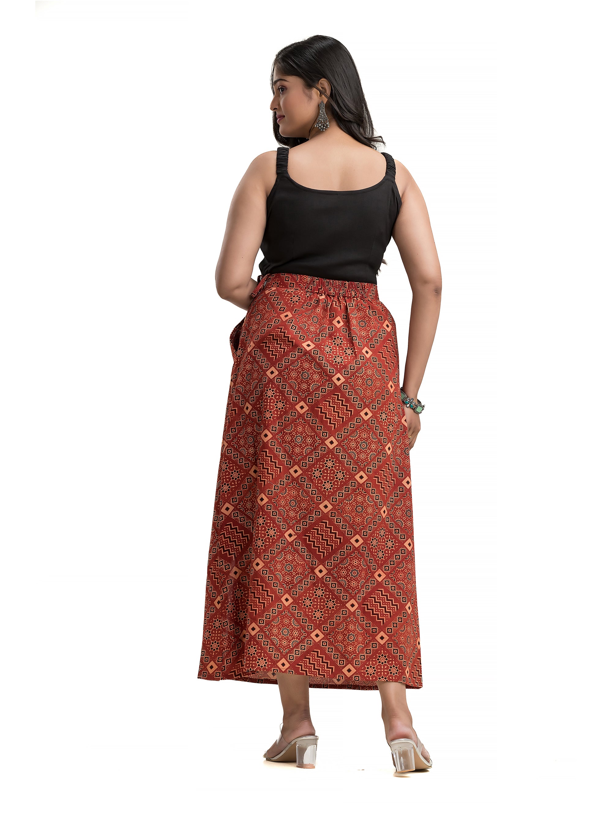 Ankle Length Ajrakh Maroon Pencil Skirt