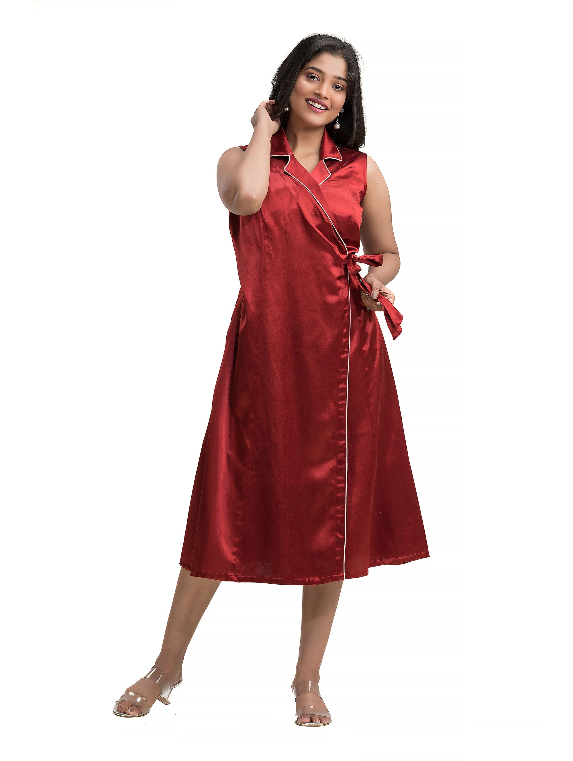 Maroon Body Wrapper Dress in Silk