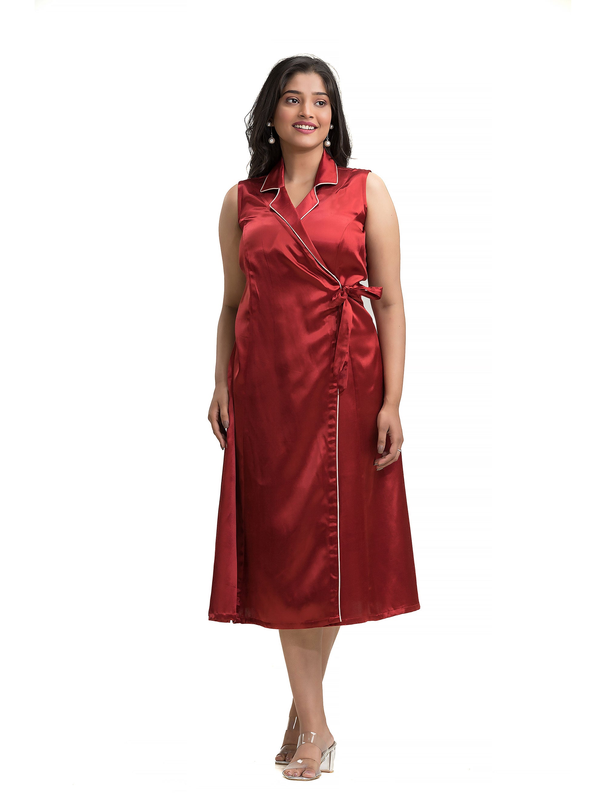 Maroon Body Wrapper Dress in Silk