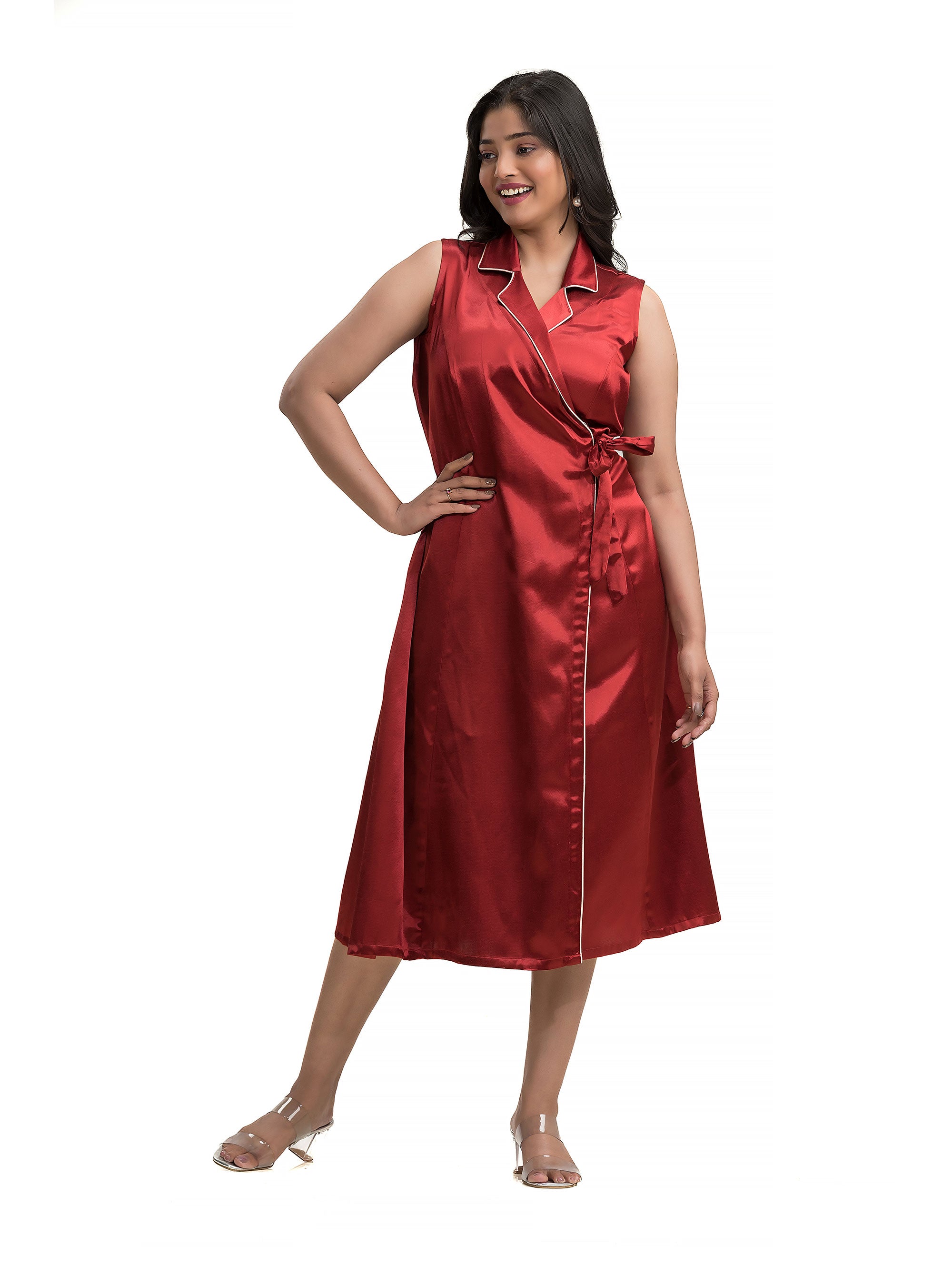 Maroon Body Wrapper Dress in Silk