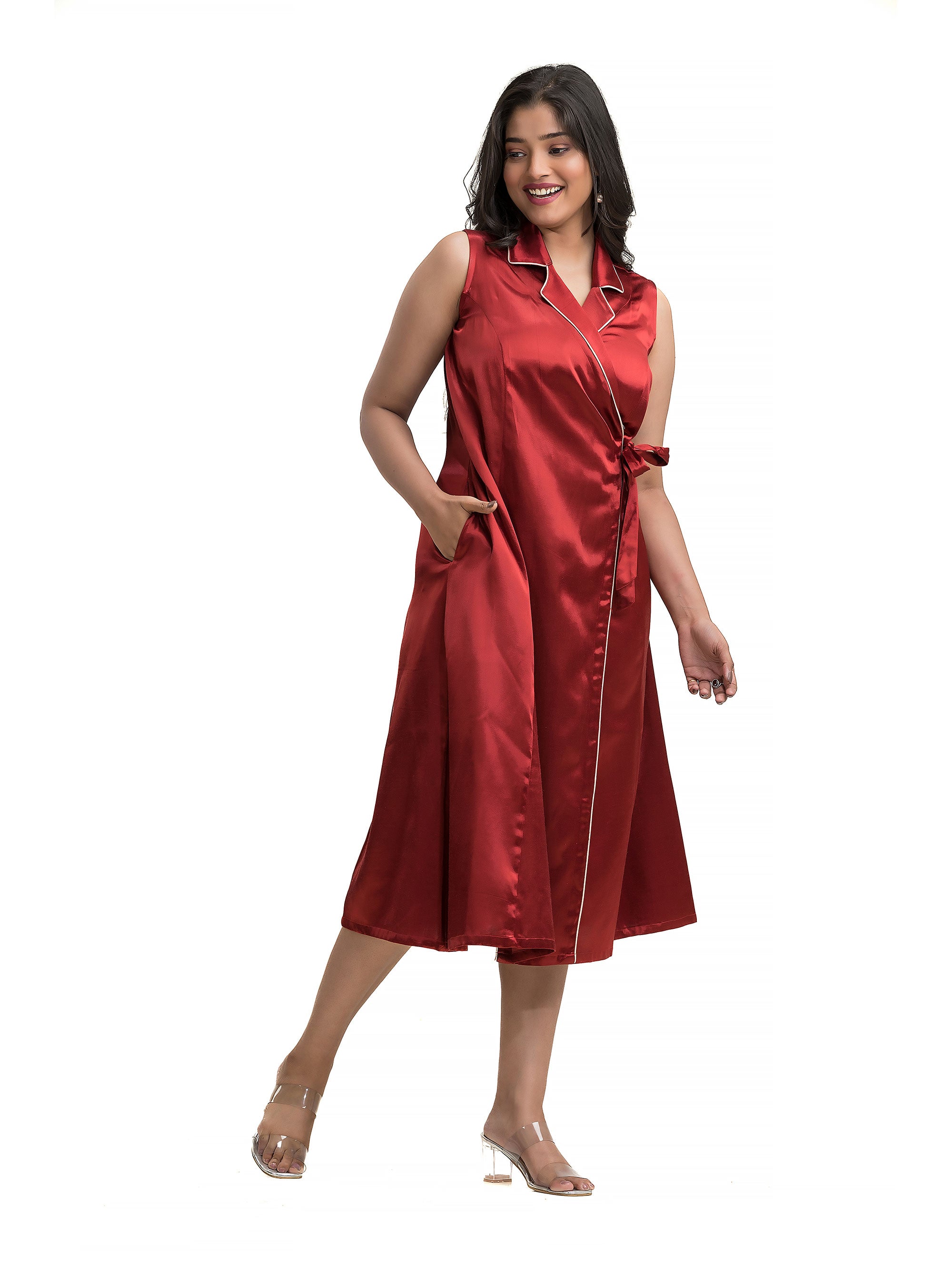 Maroon Body Wrapper Dress in Silk