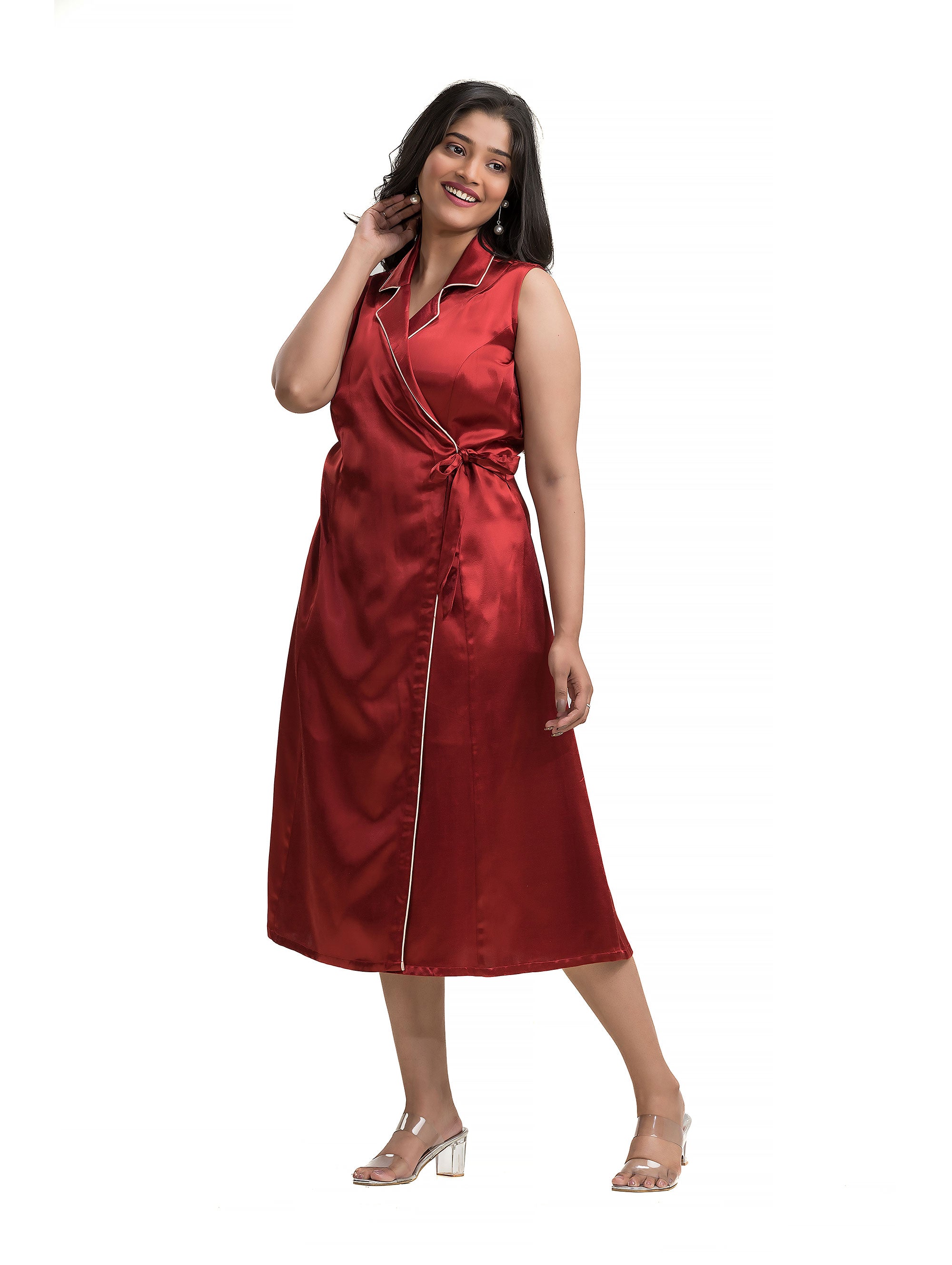 Maroon Body Wrapper Dress in Silk