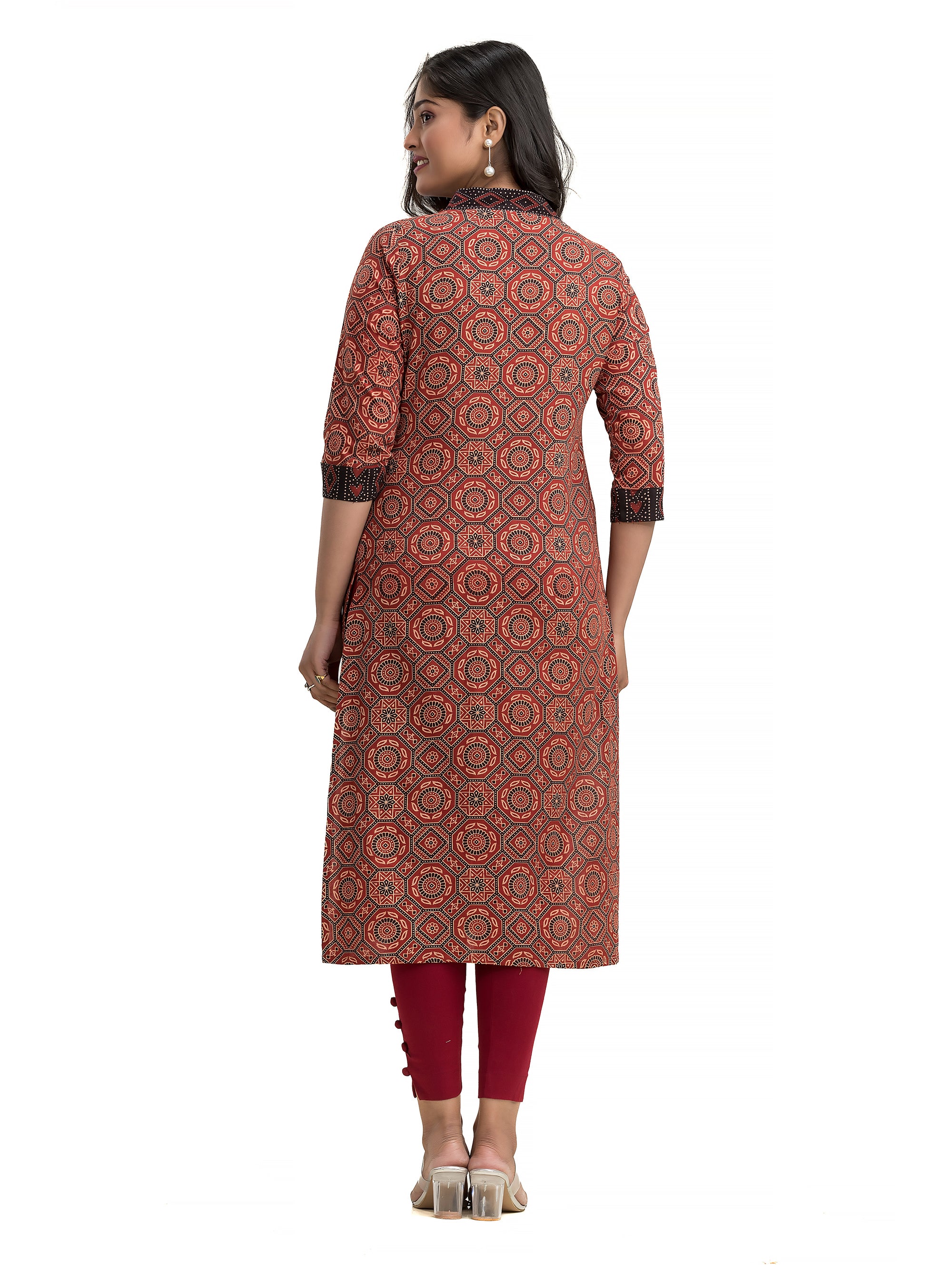 Maroon Ajrakh High Neck Kurti with Ajrakh Lacework