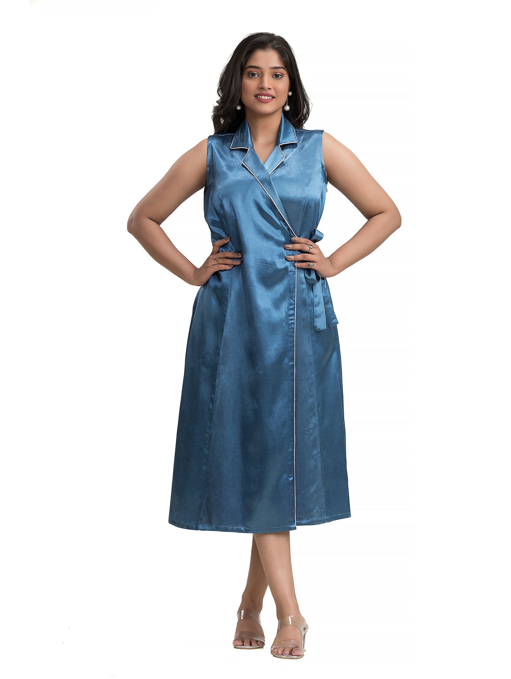 Light Blue Body Wrapper Dress in Silk