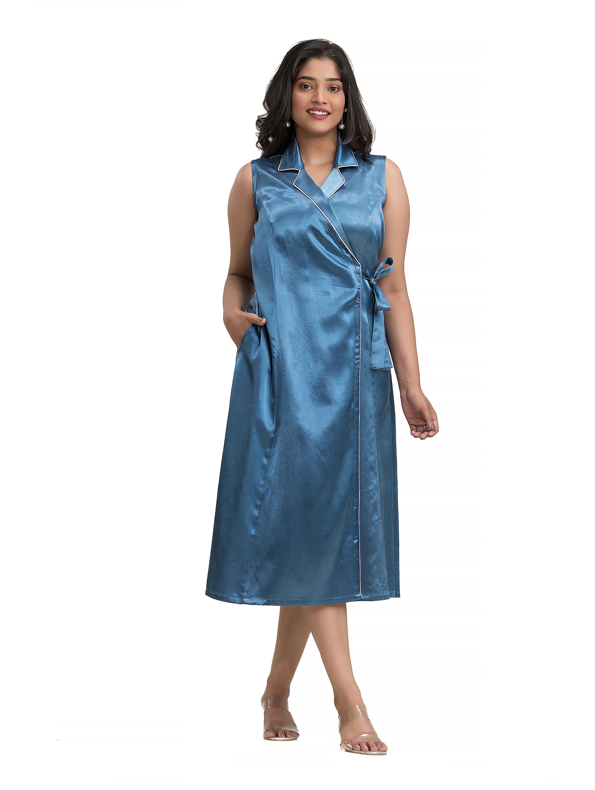 Light Blue Body Wrapper Dress in Silk