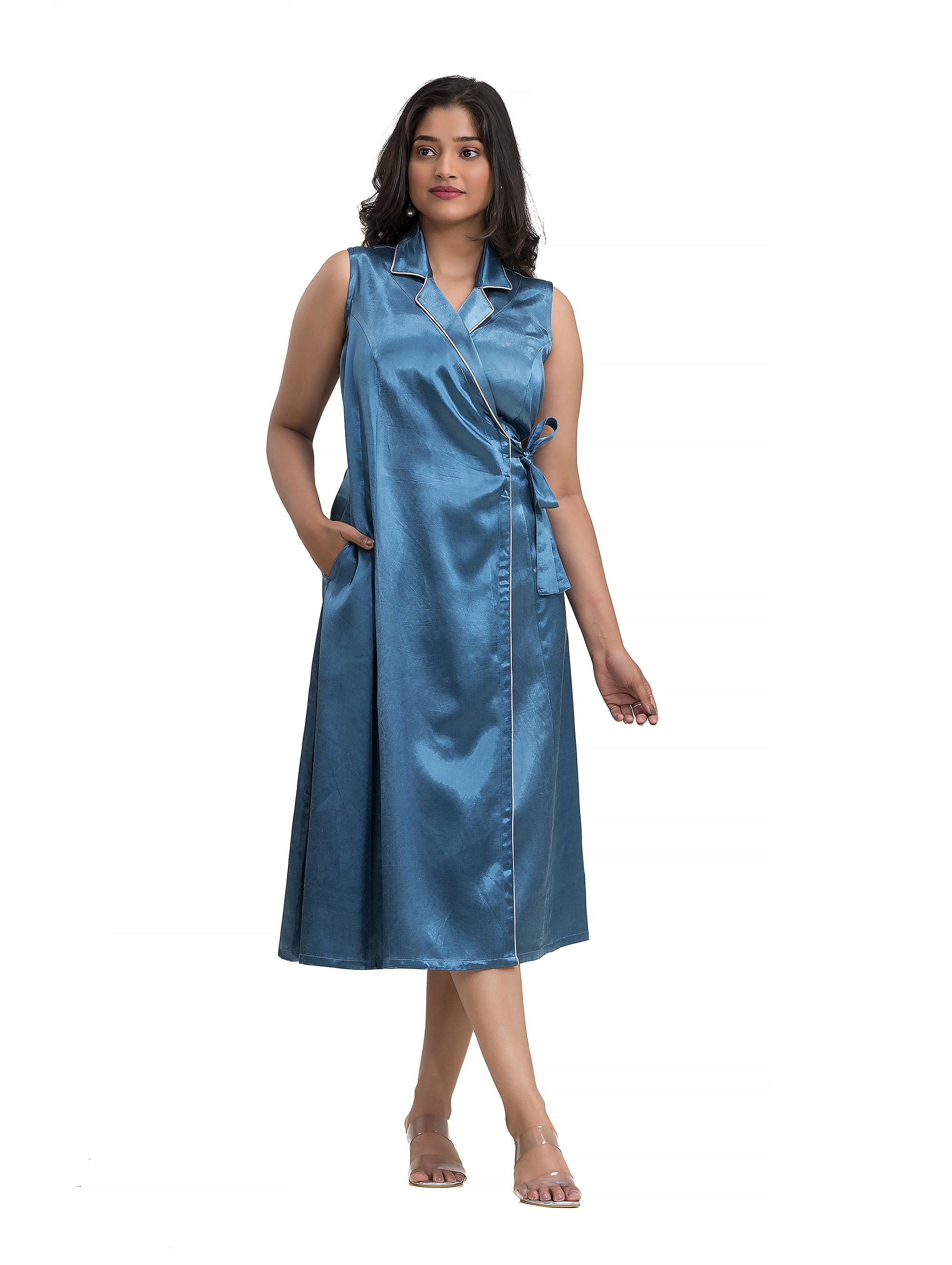 Light Blue Body Wrapper Dress in Silk