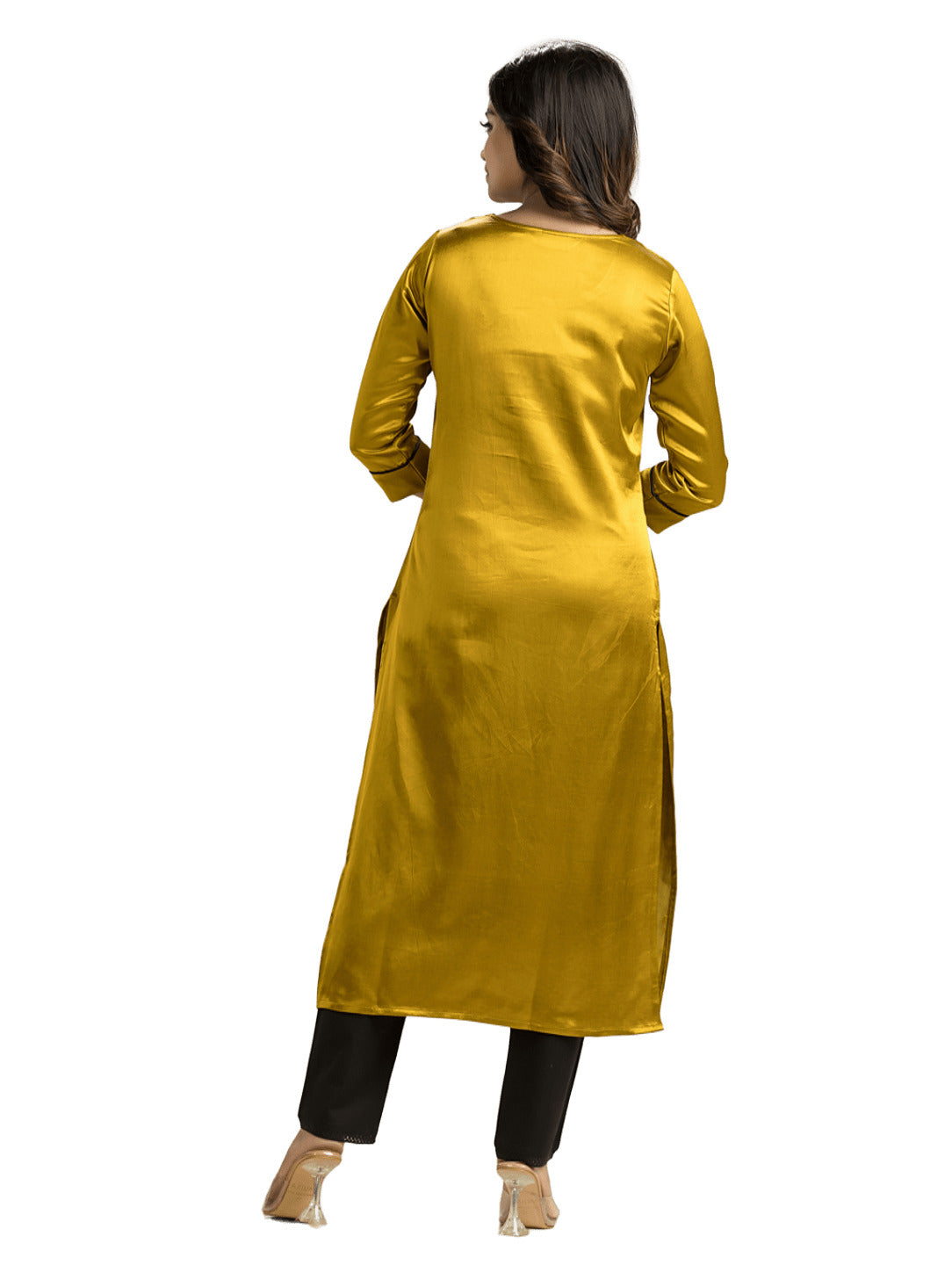 Women's Yellow Mashu Silk Patchwork Kurti