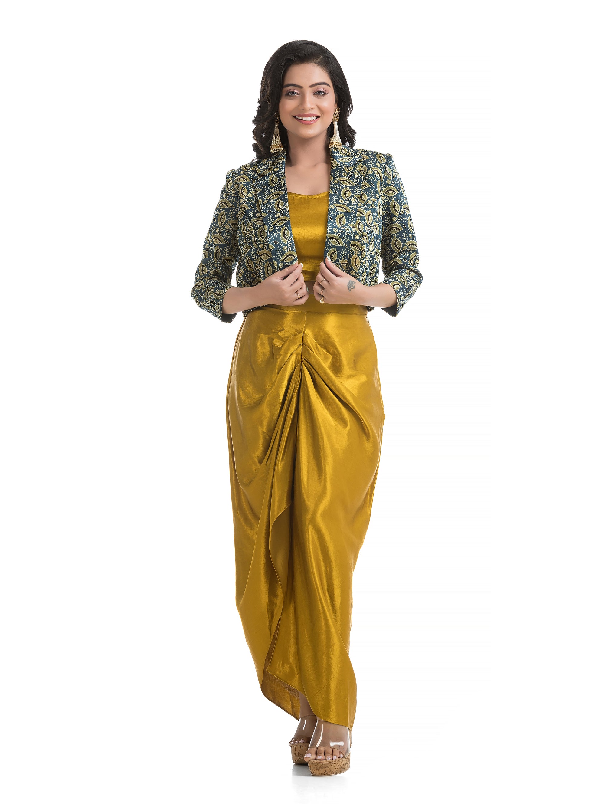 Golden Yellow Mashru Silk Blazer Co-ord Set