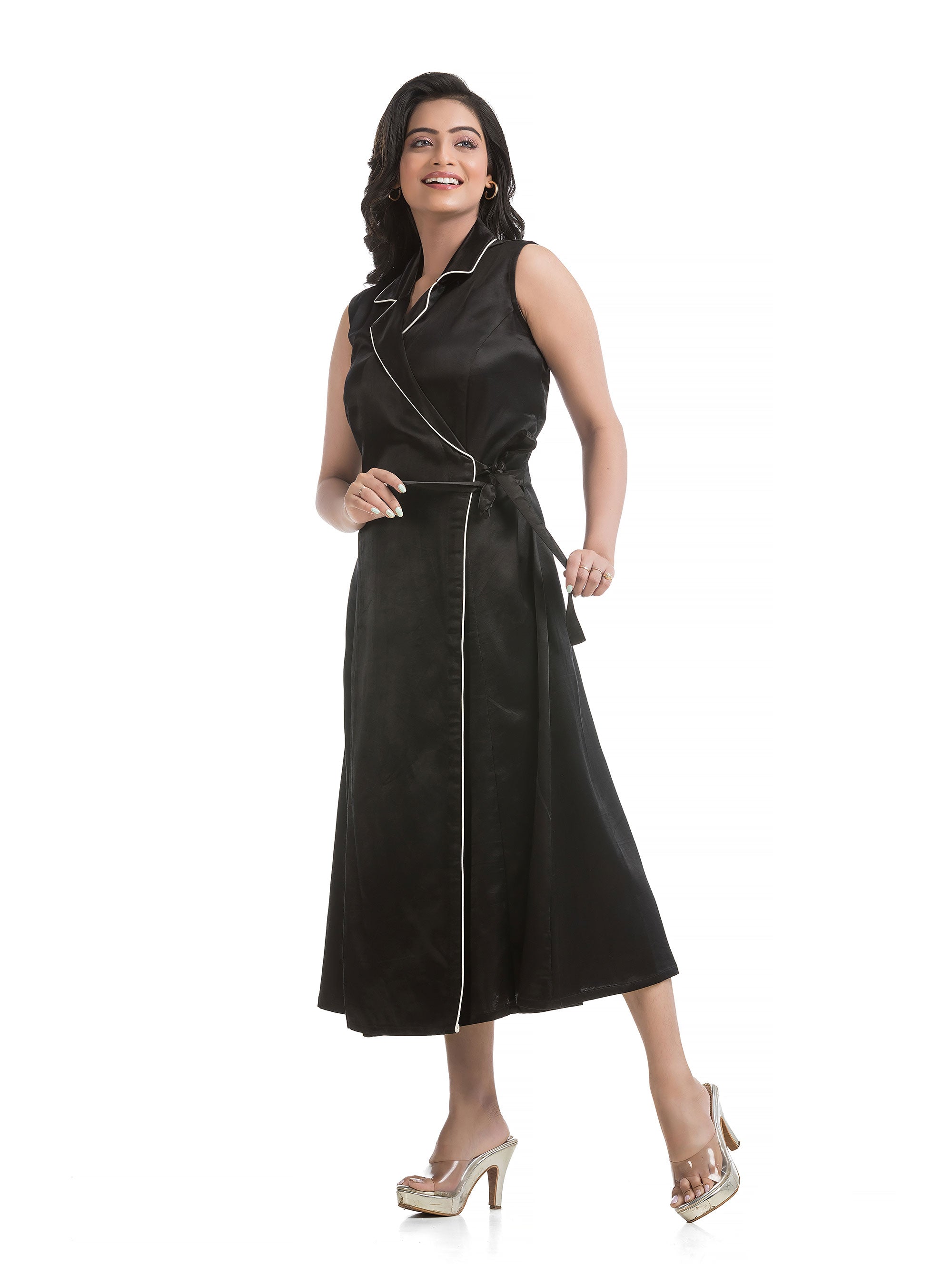 Black Body Wrapper Dress in Silk