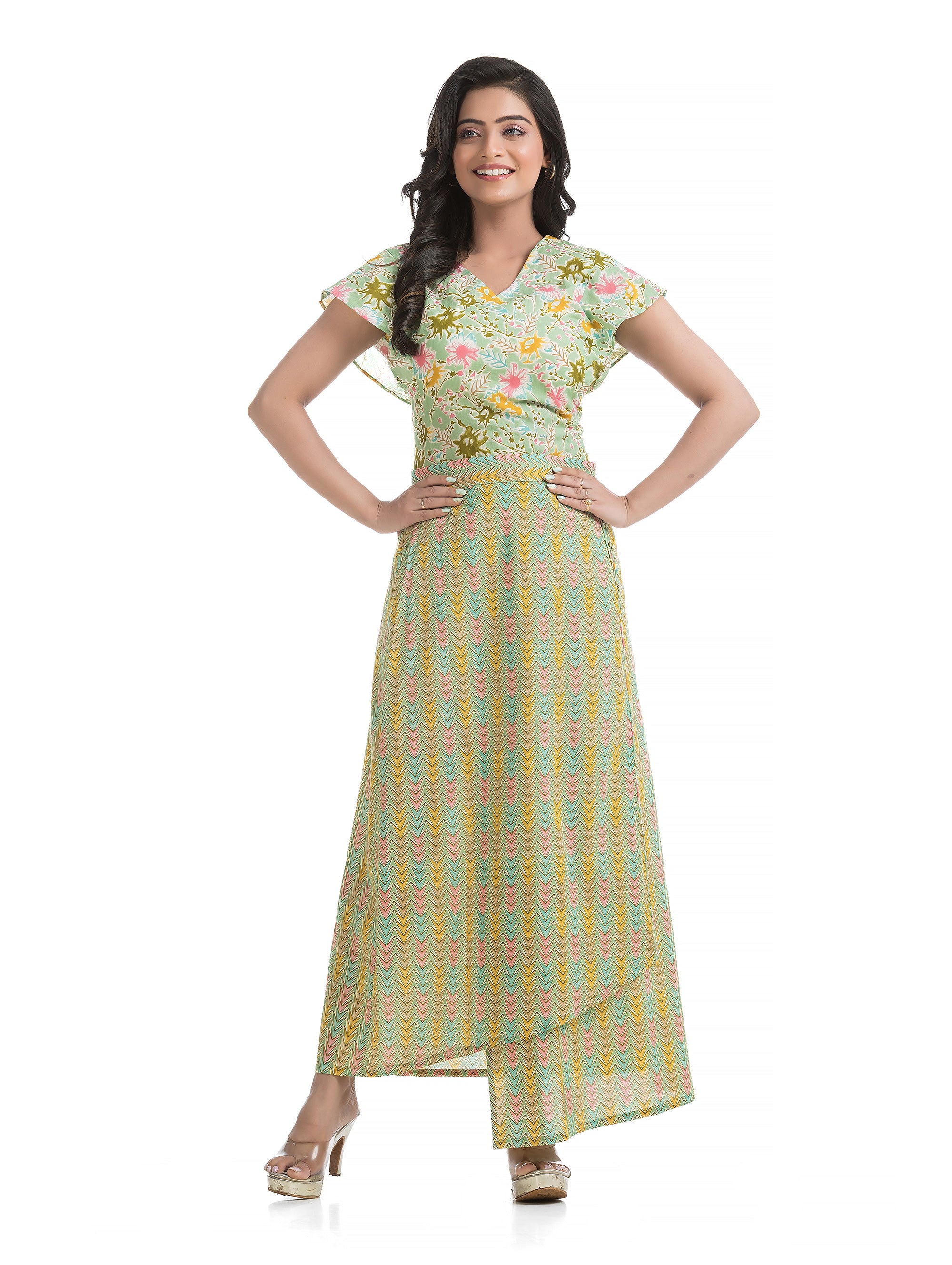 Light Green Ankle Length Skirt with Retro Style Top