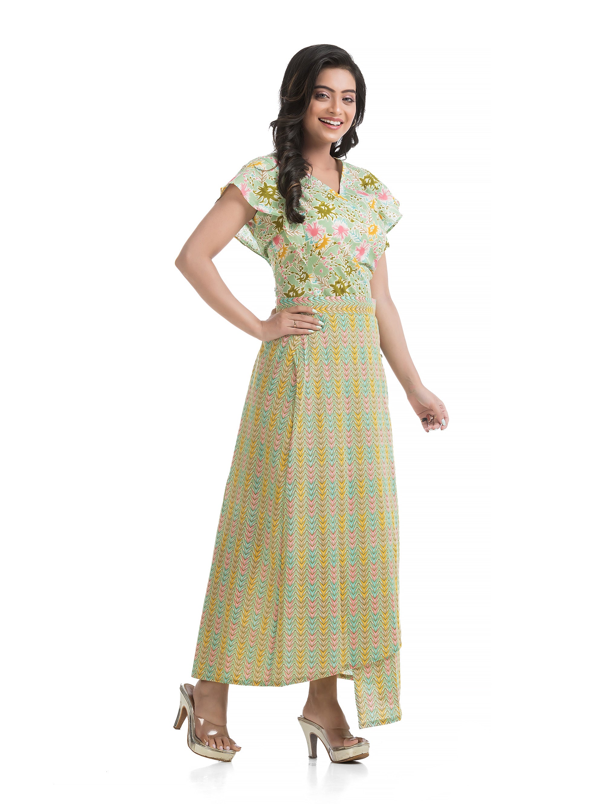 Light Green Ankle Length Skirt with Retro Style Top