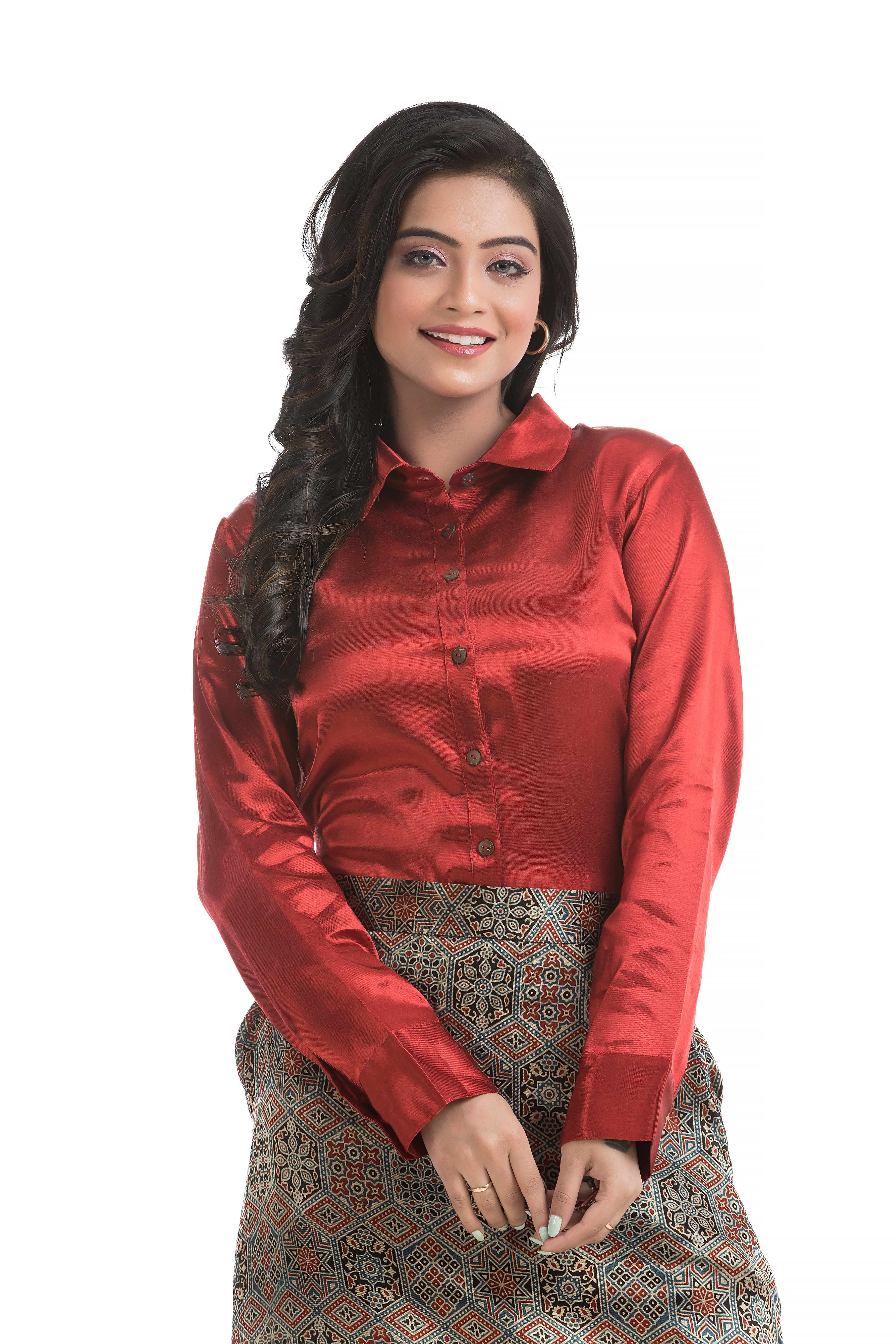 Red Mashru Silk Party Wear Shirt