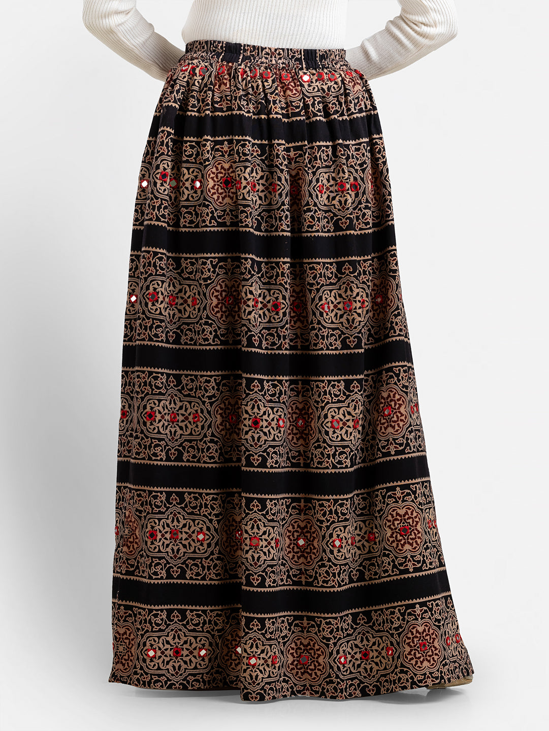 Women's Printed Black Long Skirt
