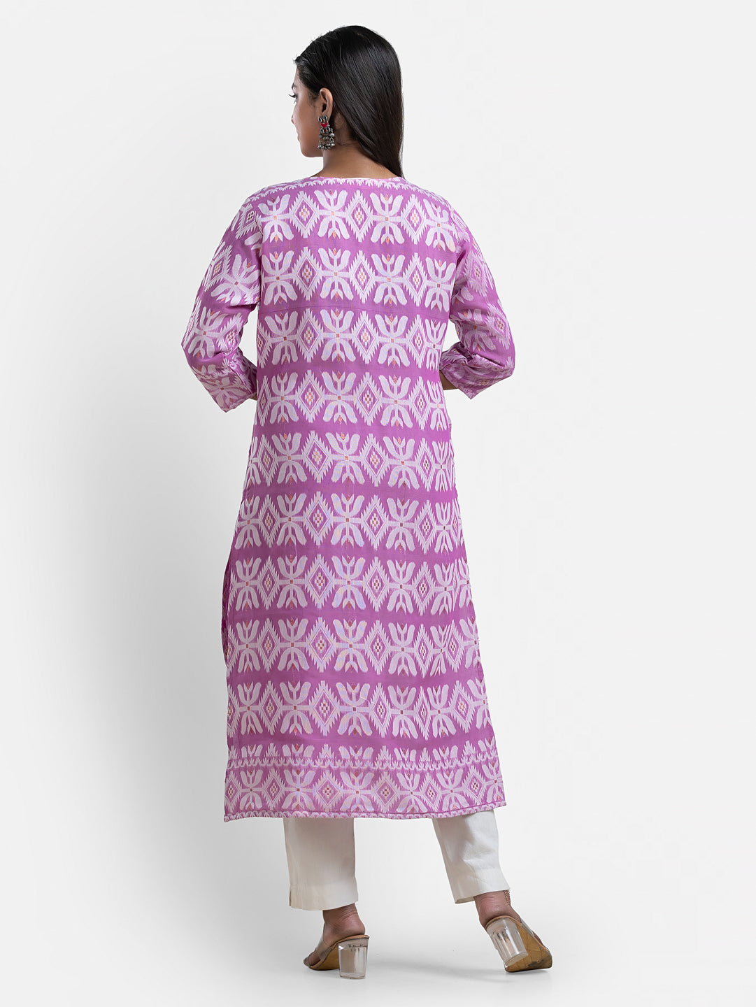 Women’s purple Jamdani print kurti with matching dupatta, featuring intricate patterns and traditional design.