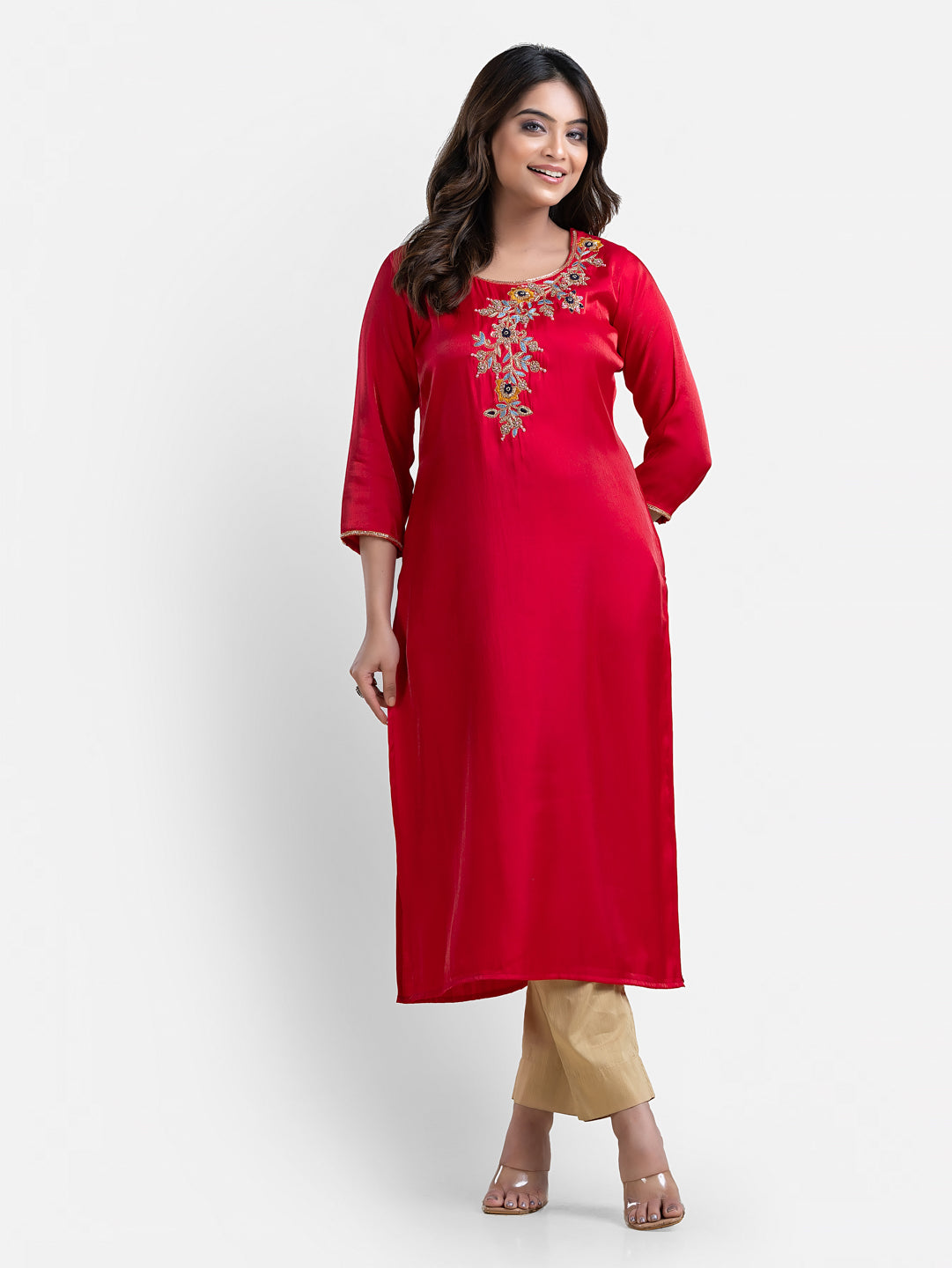 Women's 3/4 Th Sleeves Pink Jori Work Kurta