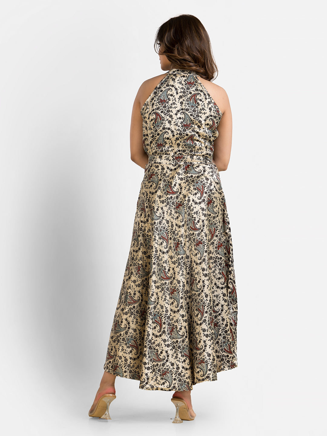 Women's Halterneck Black Mashru Silk Dress