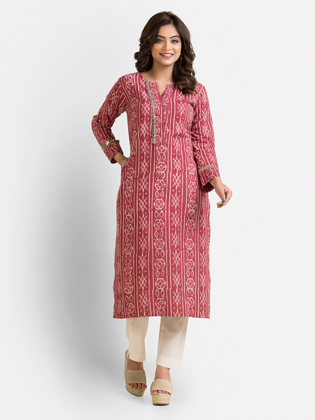 Women's Cotton Blush Dabu Mirror Kurti