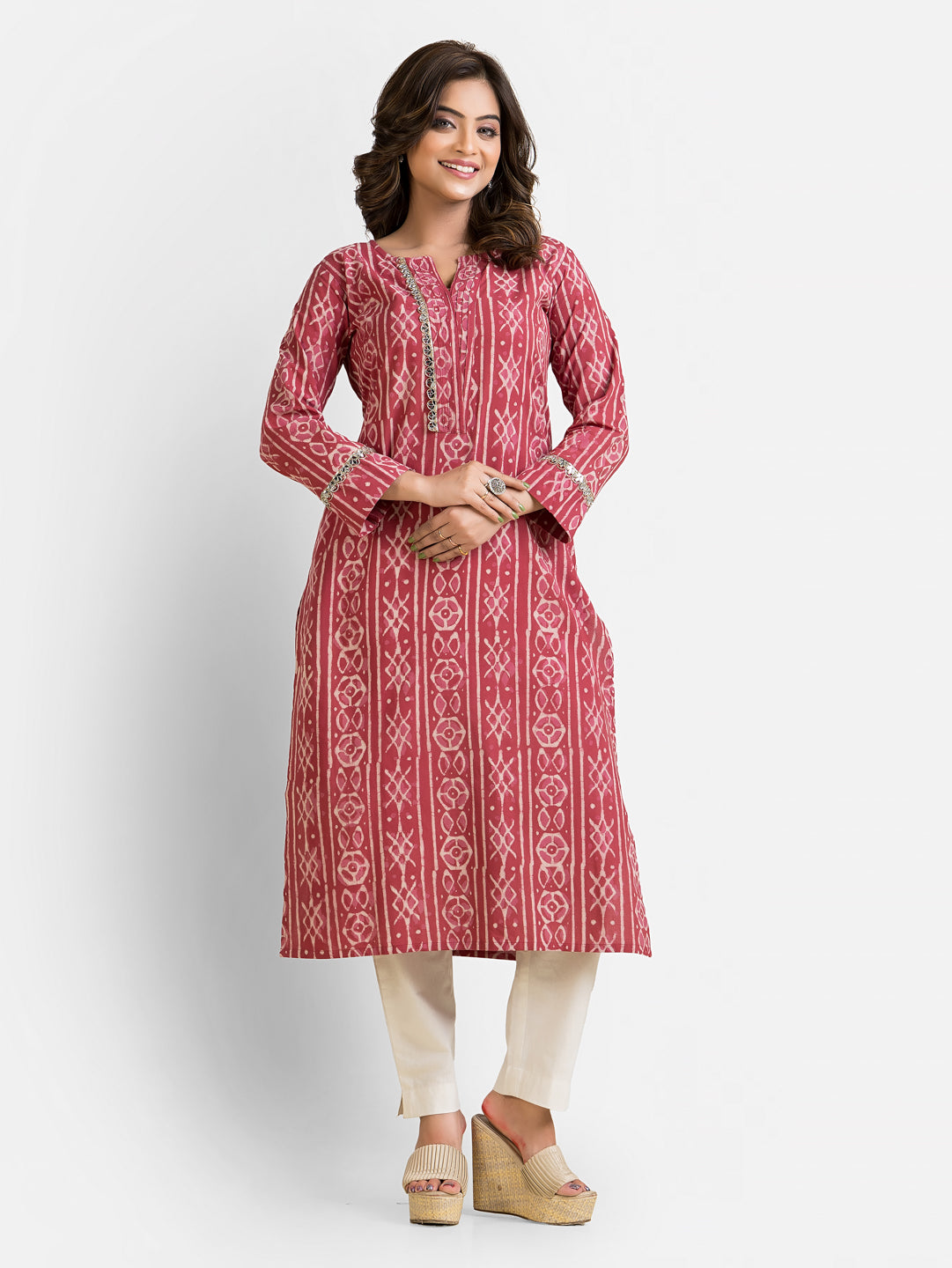 Women's Cotton Blush Dabu Mirror Kurti
