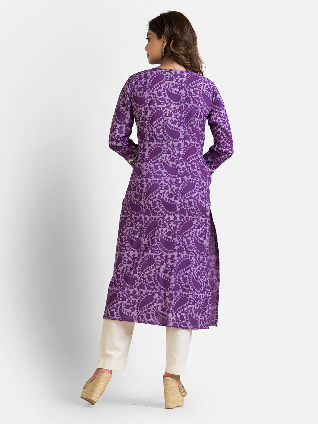 Women's Cotton Purple Dabu Mirror Kurti