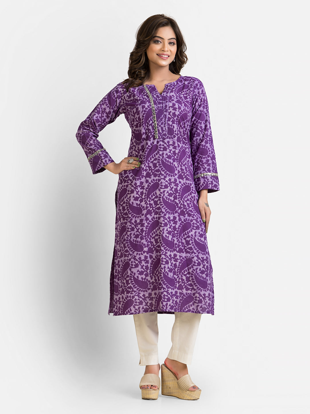 Women's Cotton Purple Dabu Mirror Kurti