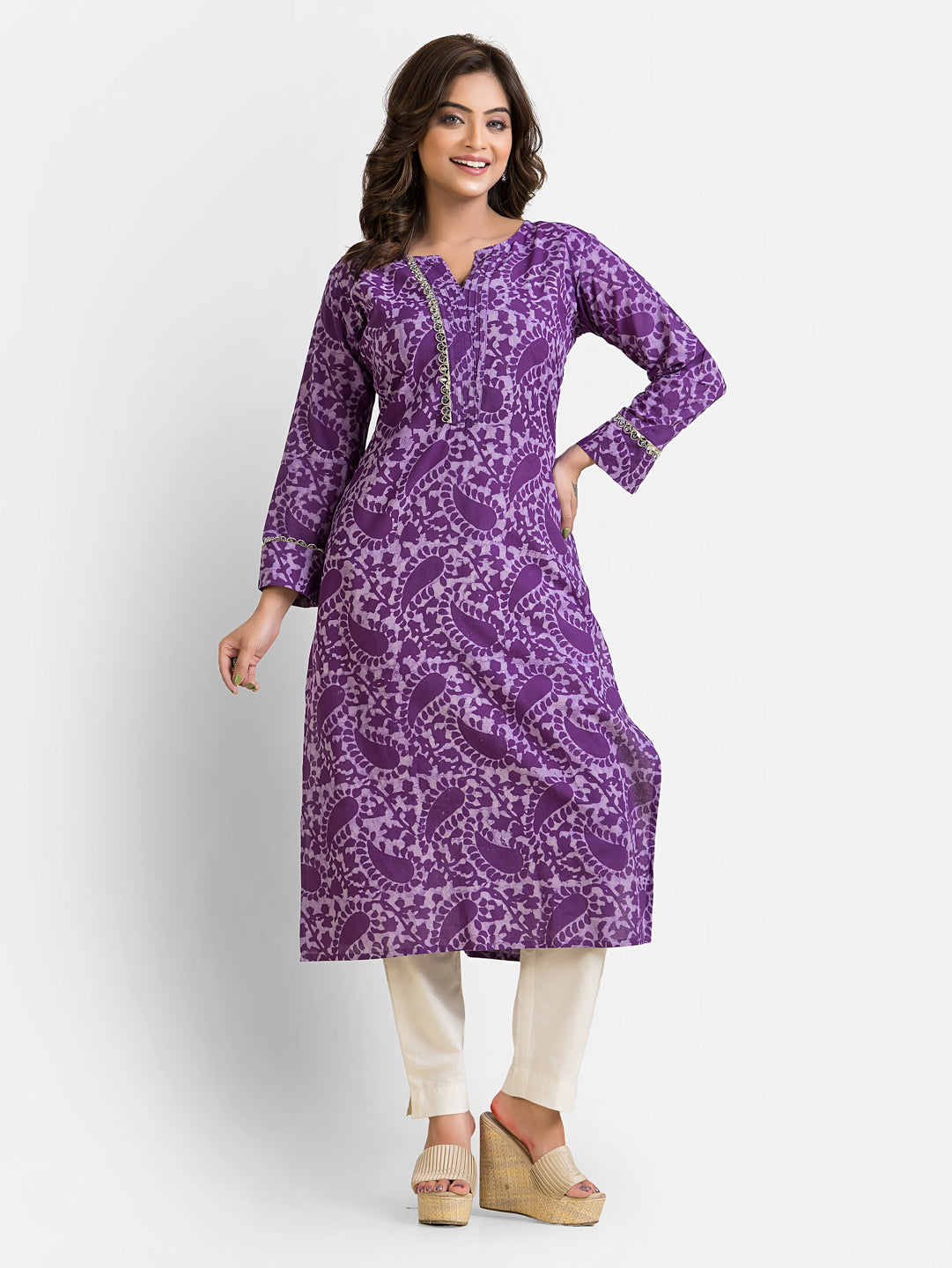 Women's Cotton Purple Dabu Mirror Kurti