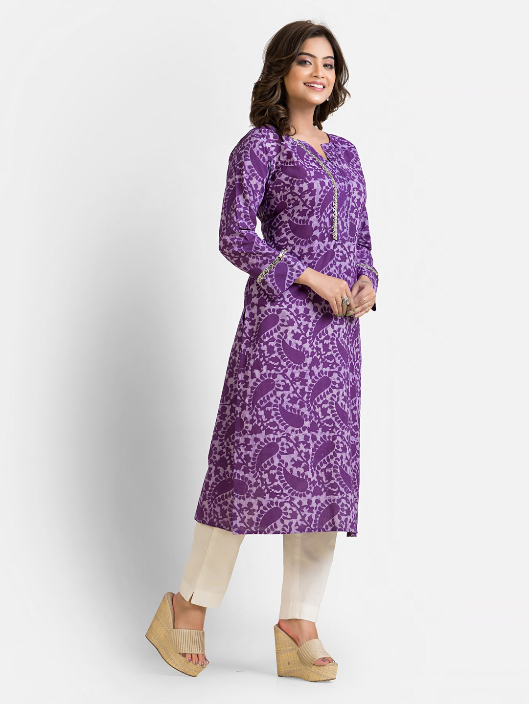 Women's Cotton Purple Dabu Mirror Kurti