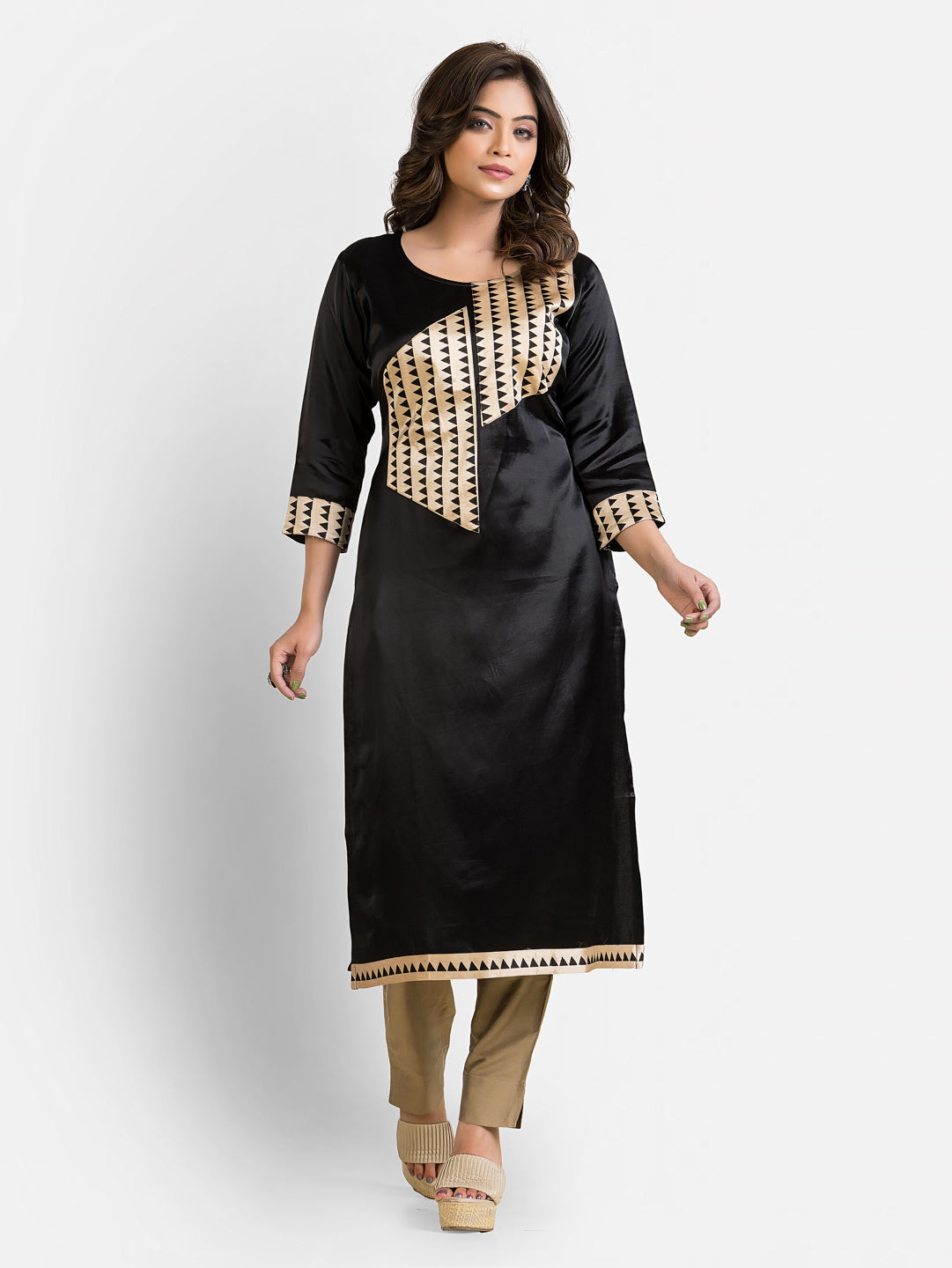 Women's Black Patchwork Mashru Kurti