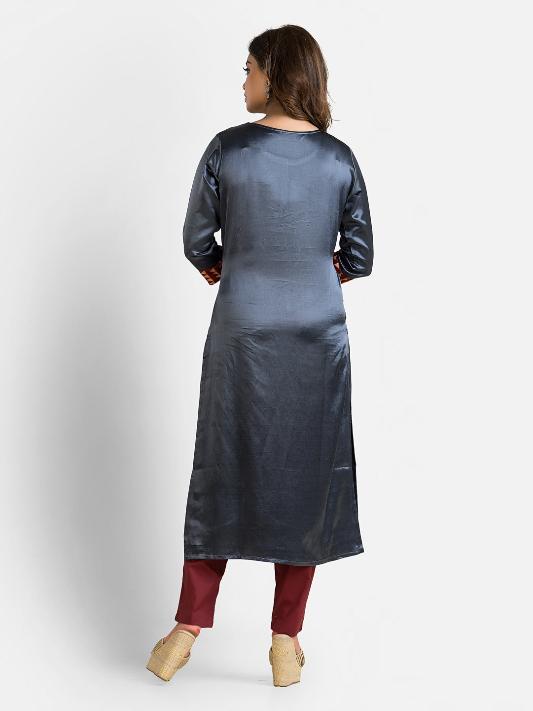 Women's Steel Grey Patchwork Mashru Kurti