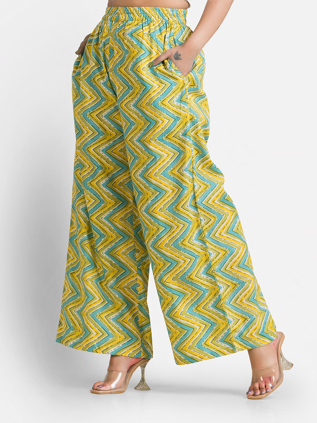 Women's Cotton Green Ankle Length Palazzo - Crazy Needle Online