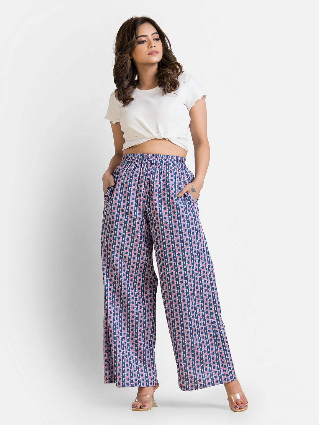 Women's Cotton Blue Ankle Length Palazzo - Crazy Needle Online