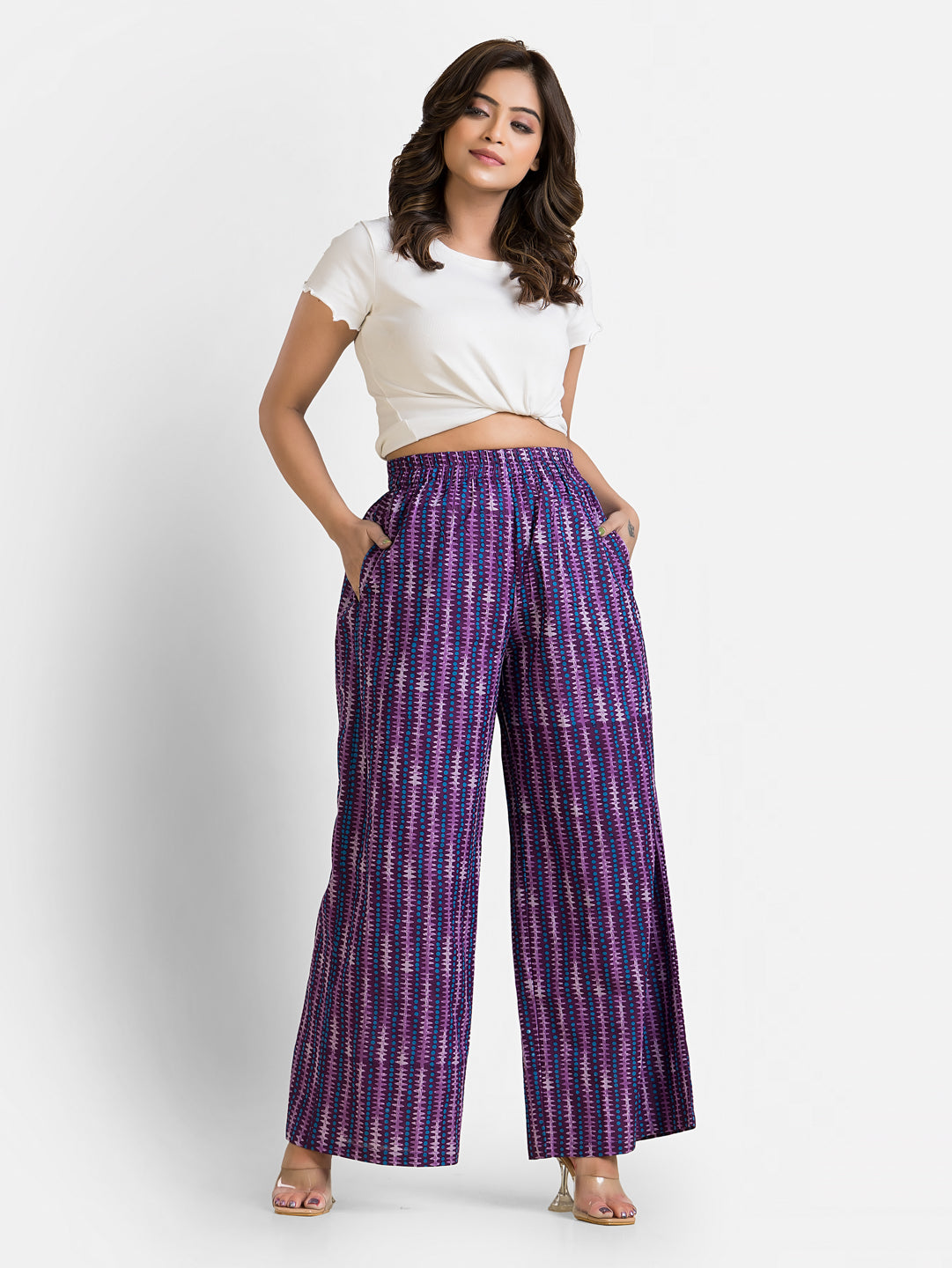 Women's Cotton Purple Ankle Length Palazzo - Crazy Needle Online