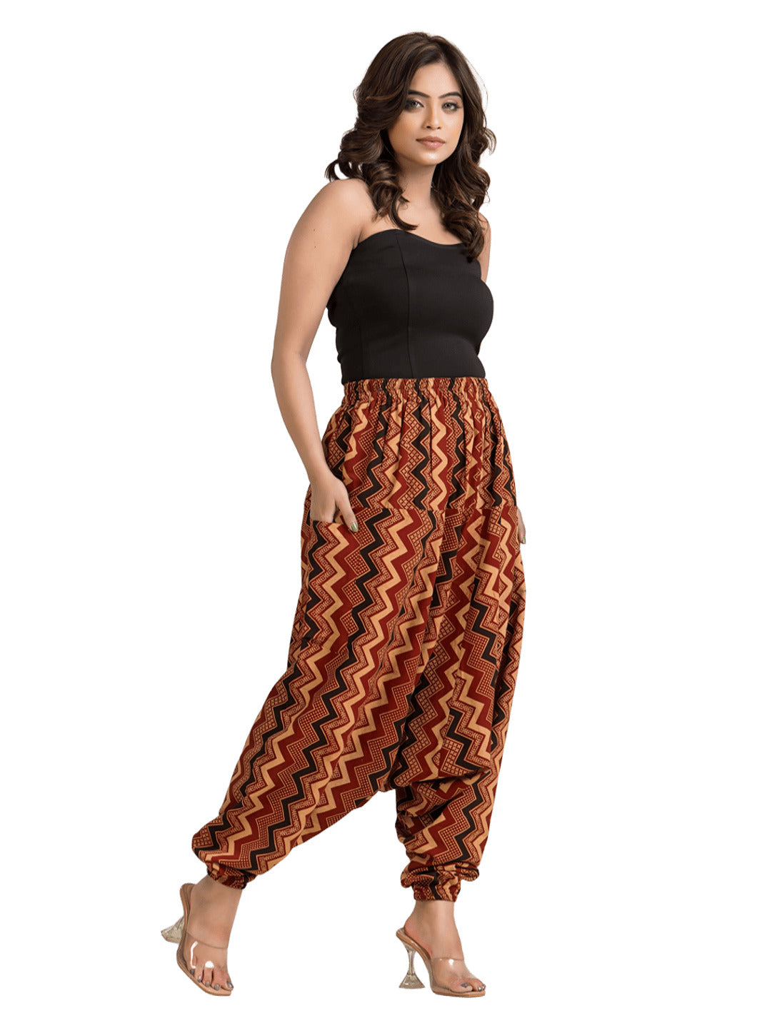 Women's Cotton Maroon Ajrakh Printed Harem Pant