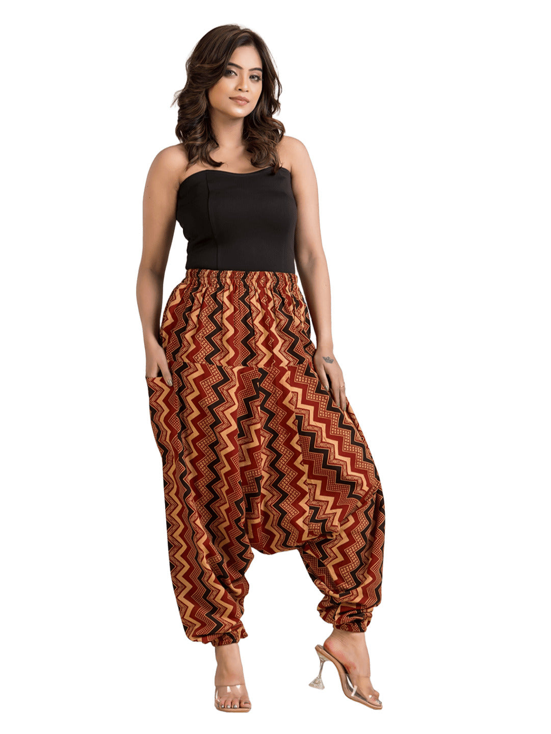 Women's Cotton Maroon Ajrakh Printed Harem Pant