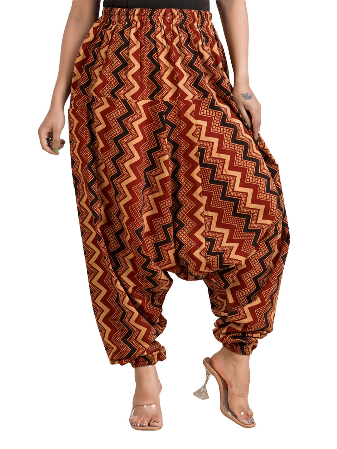 Women's Cotton Maroon Ajrakh Printed Harem Pant