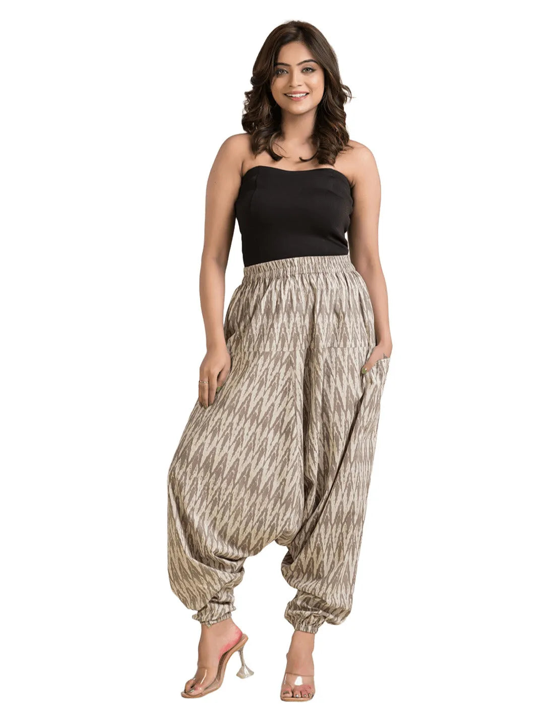 Women's Cotton Grey Ajrakh Printed Harem Pant