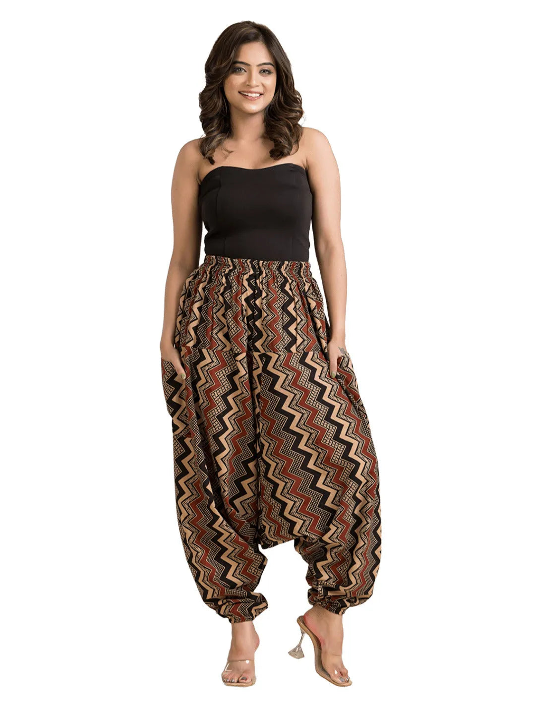 Women's Cotton Black Ajrakh Printed Harem Pant