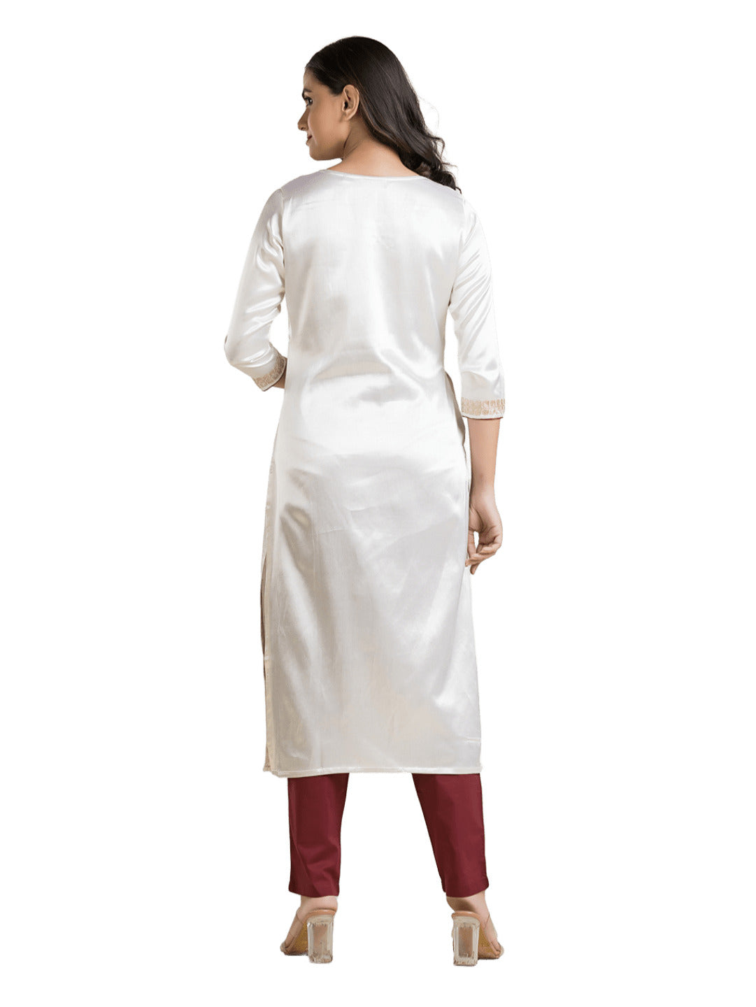 Women's Round Neck White Mashru Kurti