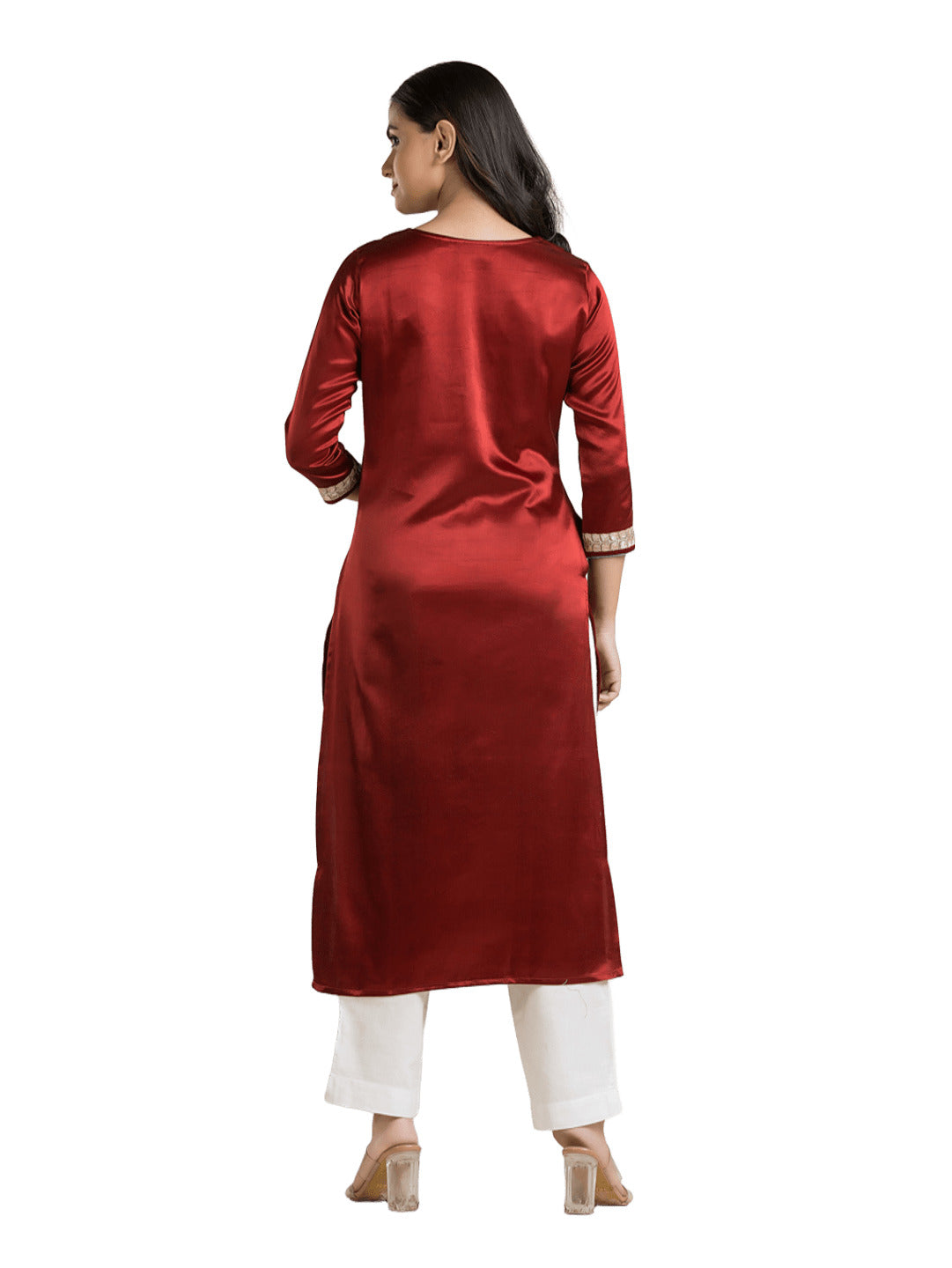 Women's Round Neck Red Mashru Kurti