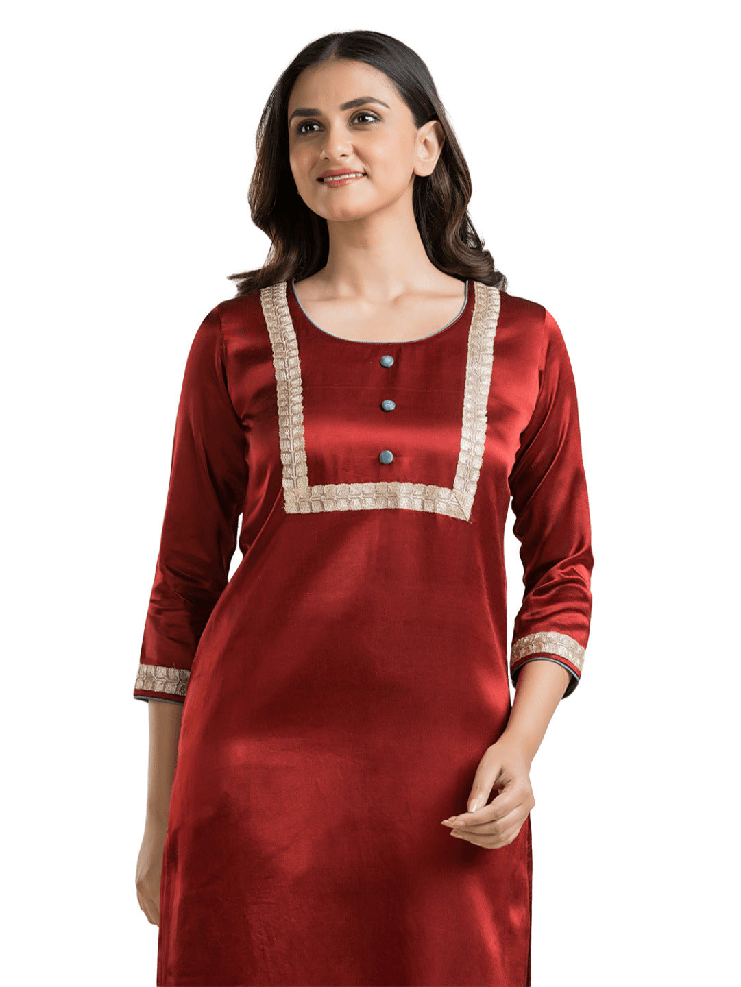 Women's Round Neck Red Mashru Kurti
