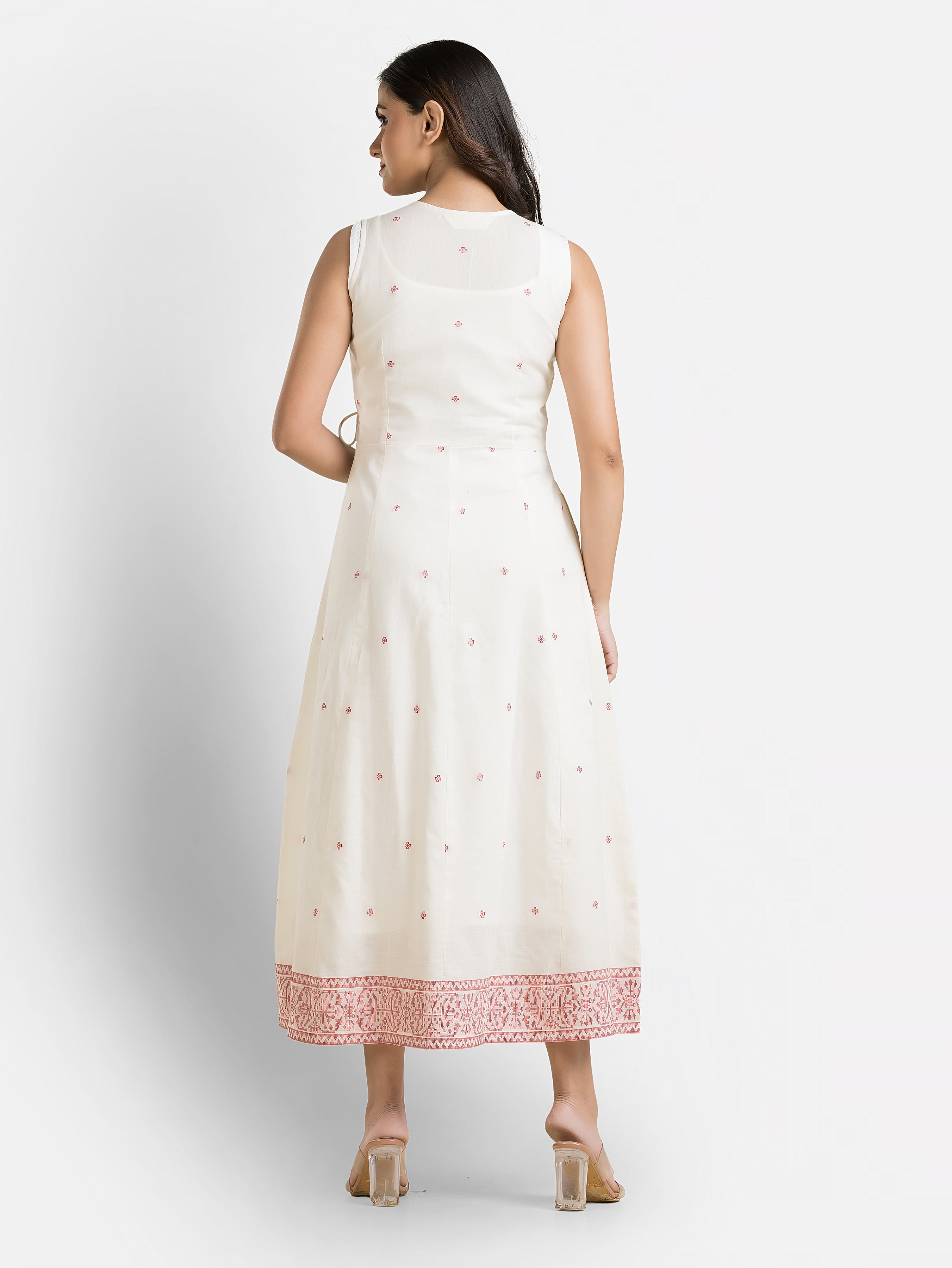 Women's Off White Angaraksha Pattern Cotton Dress