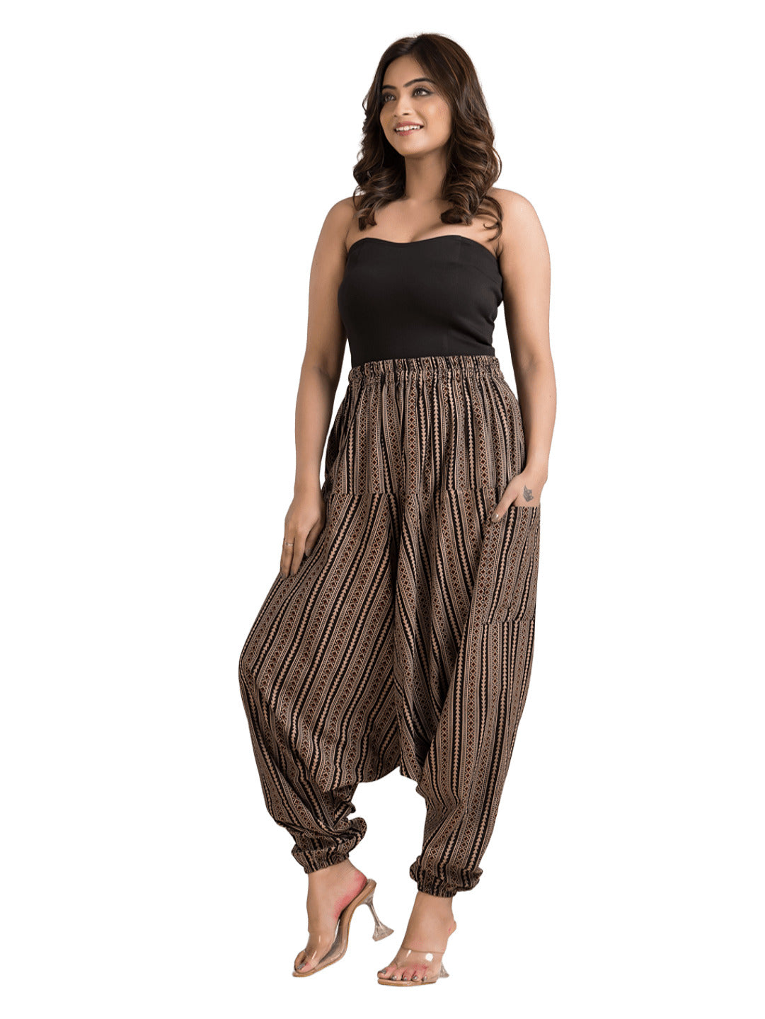 Women's Cotton Black Abstract Printed Harem Pant
