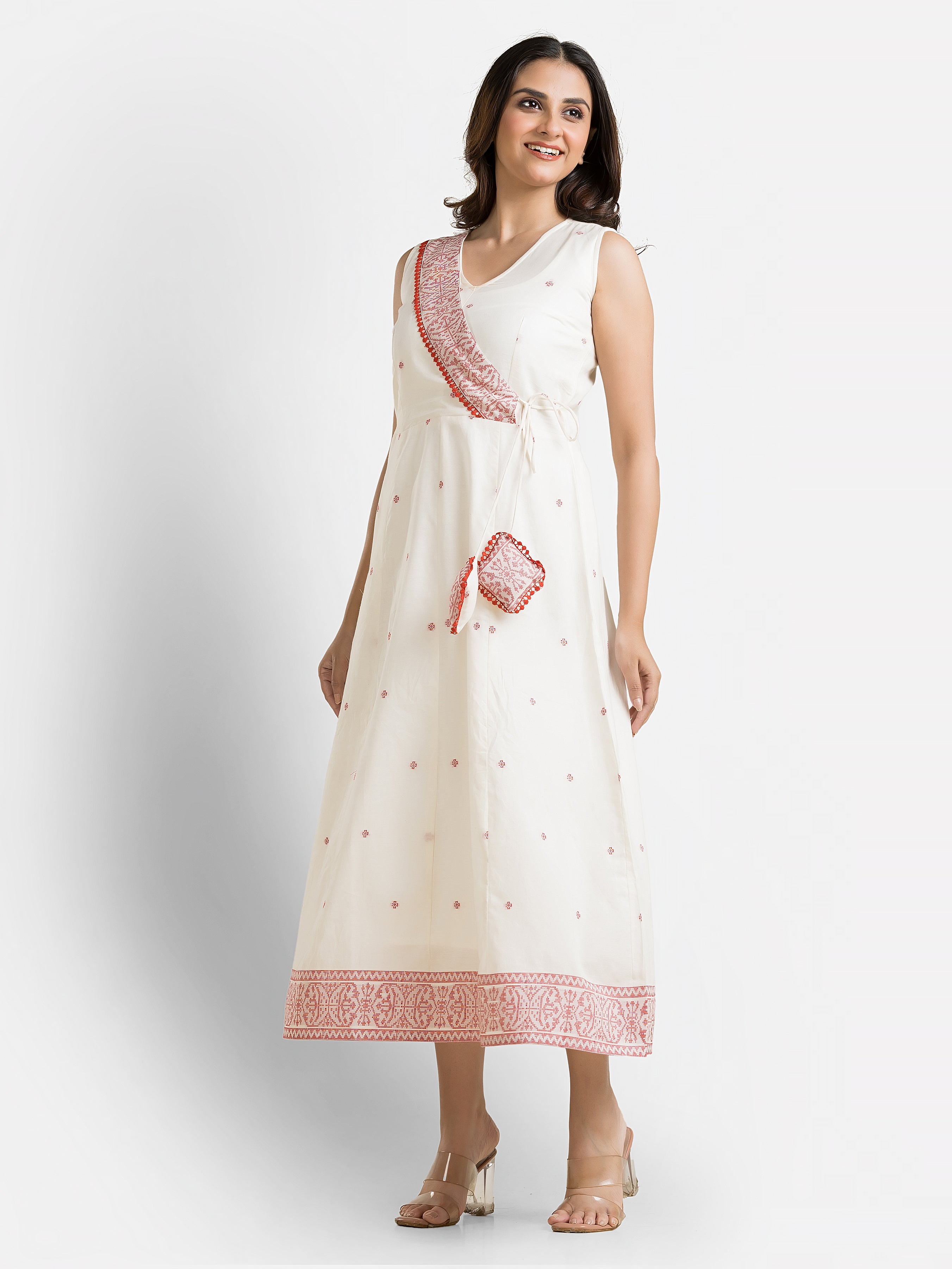 Women's Off White Angaraksha Pattern Cotton Dress